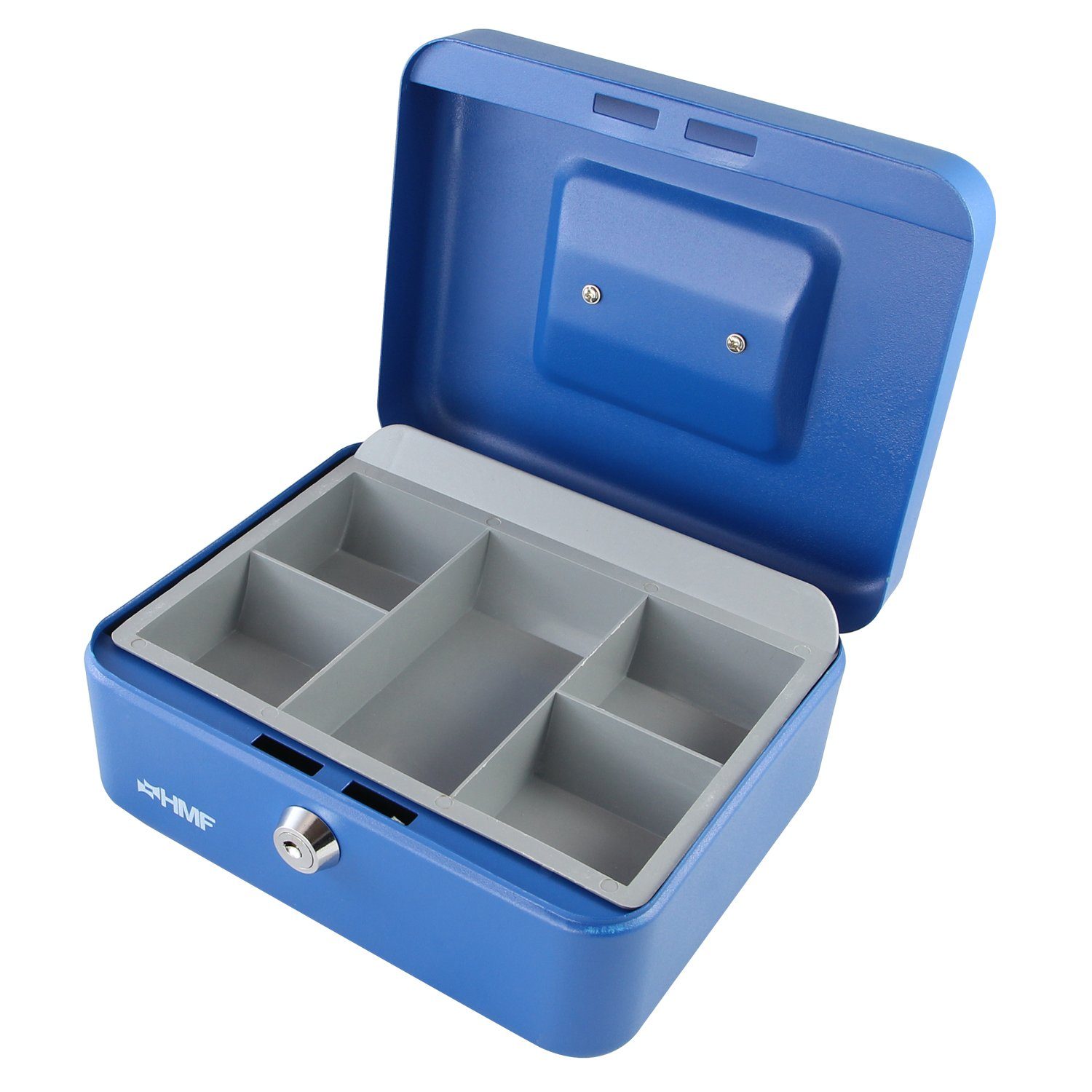 HMF Geldkassette Abschließbare Bargeldkasse Schlüssel, mit cm 20x16x9,5 mit blau Geldbox robuste Münzeinsatz