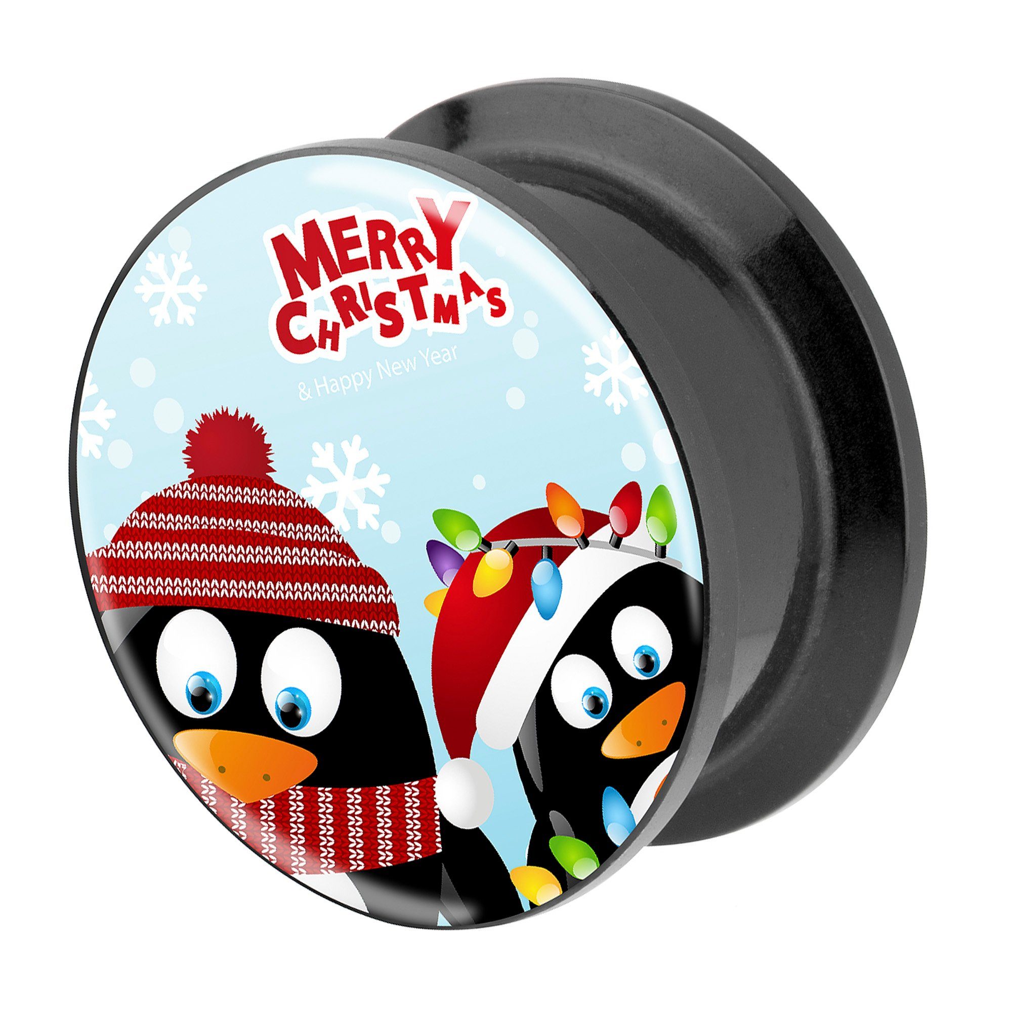 Plug Schraub Ohr Tunnel Piercing Kunststoff Merry Schraubverschluß Pinguine, Plug Flesh Ohrpiercing Christmas Taffstyle