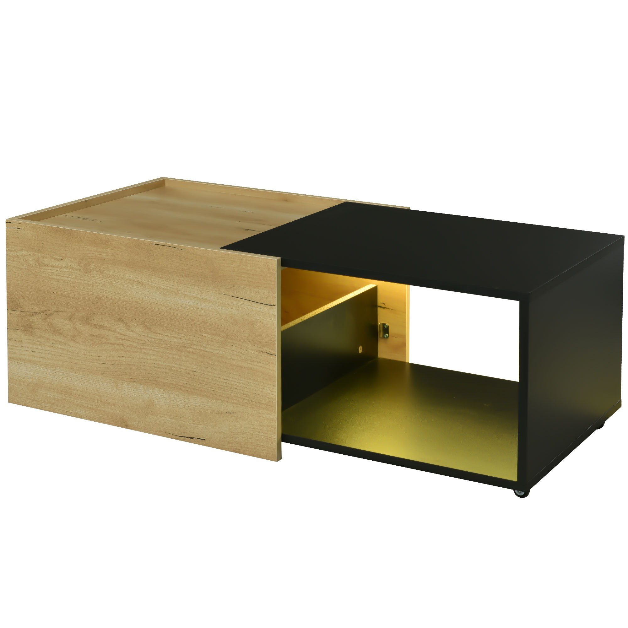 OKWISH Couchtisch Wohnzimmertisch Zweifarbiges Mobilität Spleißdesign Design), Flexibilität (Ausziehbares ausziehbarem Tischplatte mit und