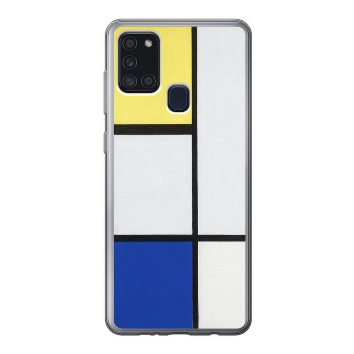 MuchoWow Handyhülle Komposition mit Gelb Blau und Schwarz - Piet Mondrian Handyhülle Samsung Galaxy A21s Smartphone-Bumper Print Handy