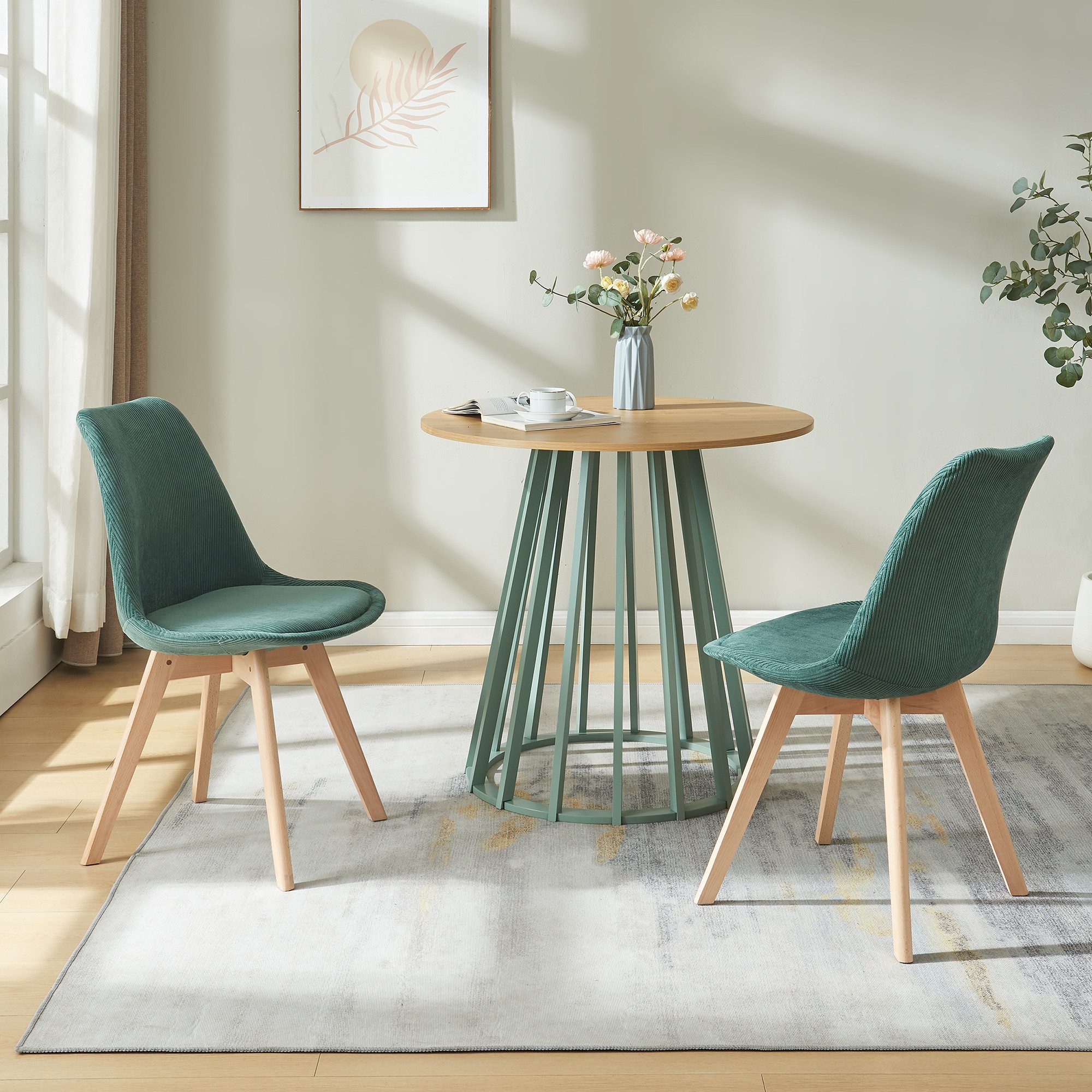 en.casa Esszimmerstuhl (Set, 6 St), »Fläten« mit Massivholzbeinen Cord Dunk günstig online kaufen