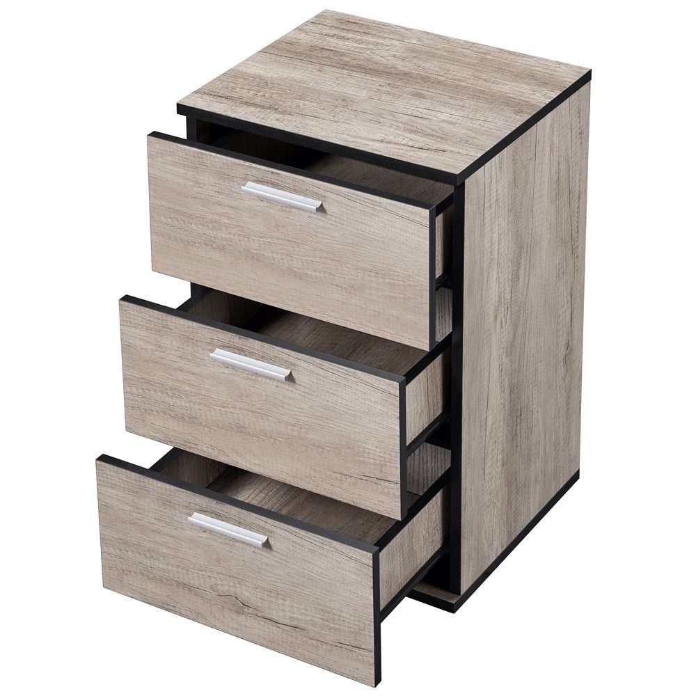 Nachtschrank Grau 3 Yaheetech hoch 59cm Schubladen,