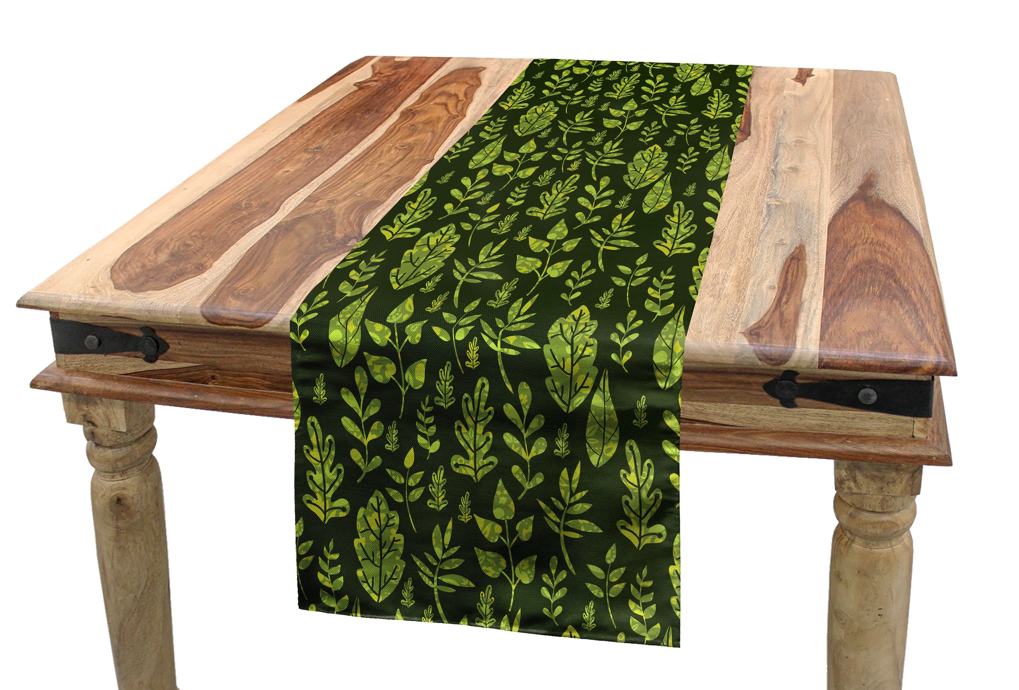 Green Leaves Tischläufer Tischläufer, Dekorativer Esszimmer Rechteckiger Abakuhaus Küche Patterned Salbei