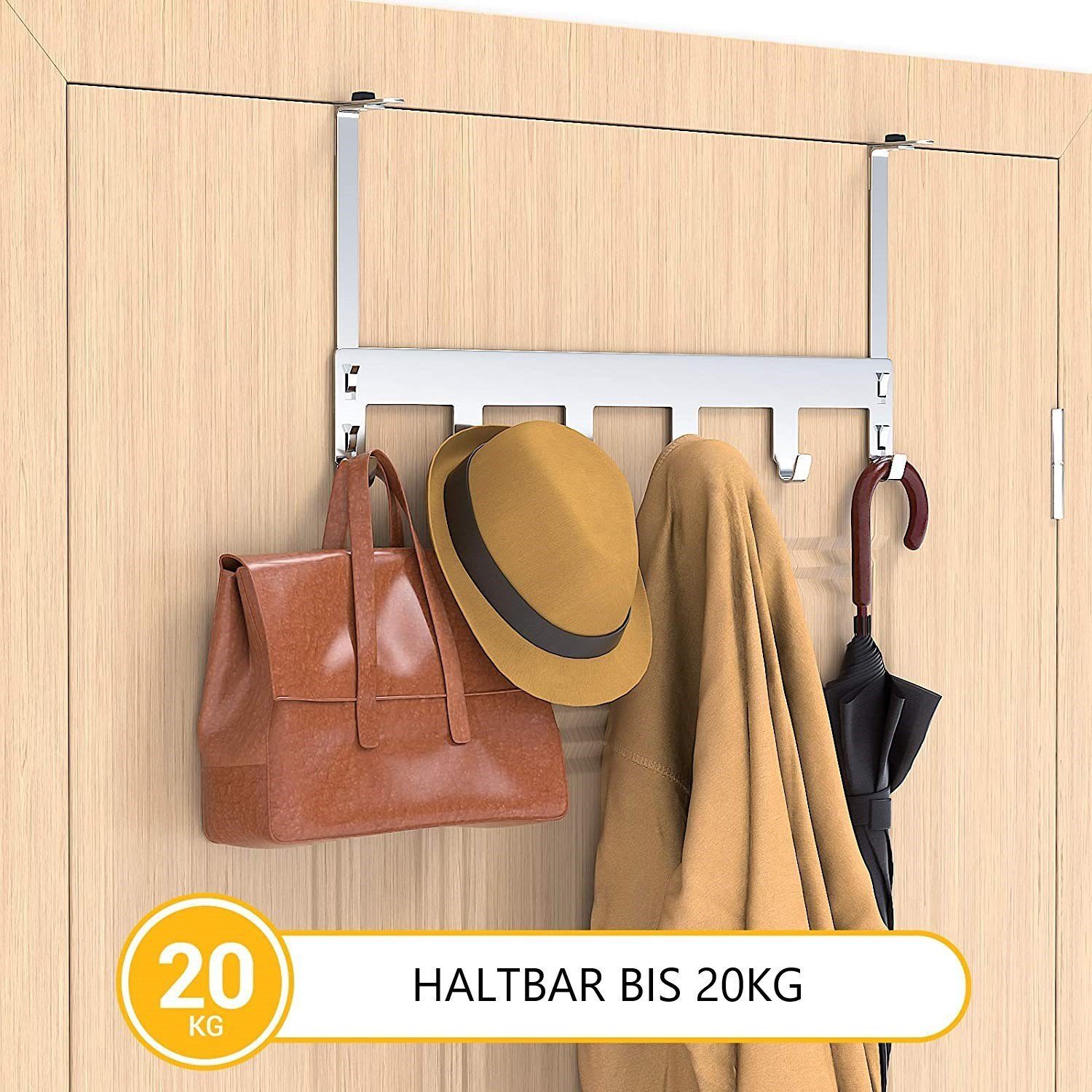 Elegear Kleiderhaken Türhaken türgarderobe zum einhängen Edelstahl kleiderhaken tür 6 Haken, Duschen, Wohnzimmer, Badzimmer, (2-St., 1), 40x22cm türhaken zum ei – Bild 5 von 5