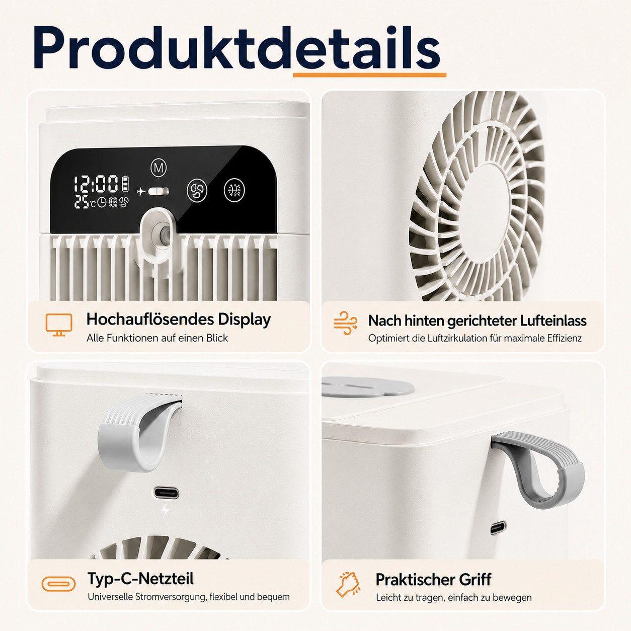 MOPUEA Ventilatorkombigerät Mini Mobile Klimaanlage 500ml Tragbarer Luftkühler Ventilator, Leiser Betrieb & 2 einstellbare Windgeschwindigkeiten