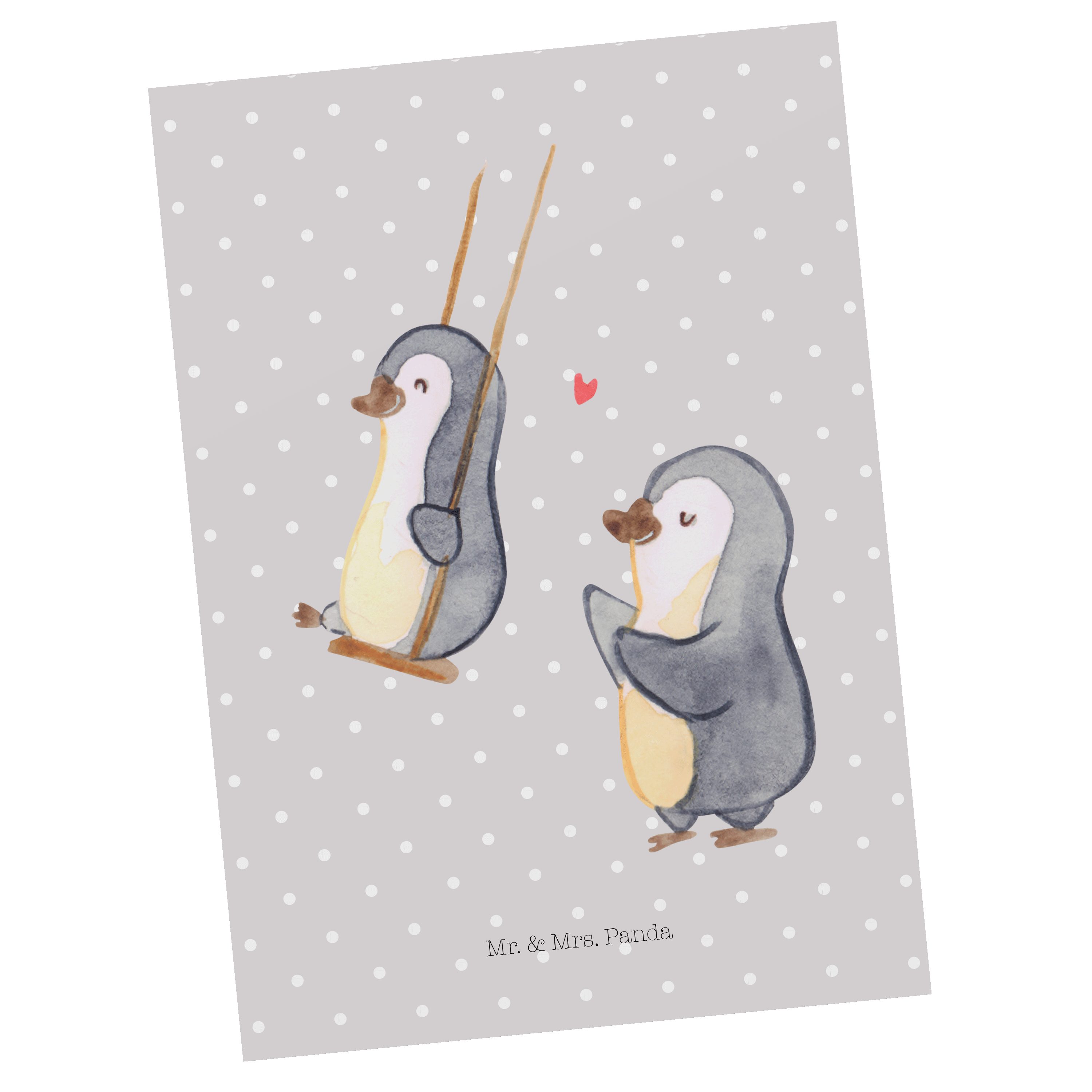 Mr. & Mrs. Panda Postkarte Pinguin Oma schaukeln - Grau Pastell - Geschenk, Karte, beste Oma, Gr