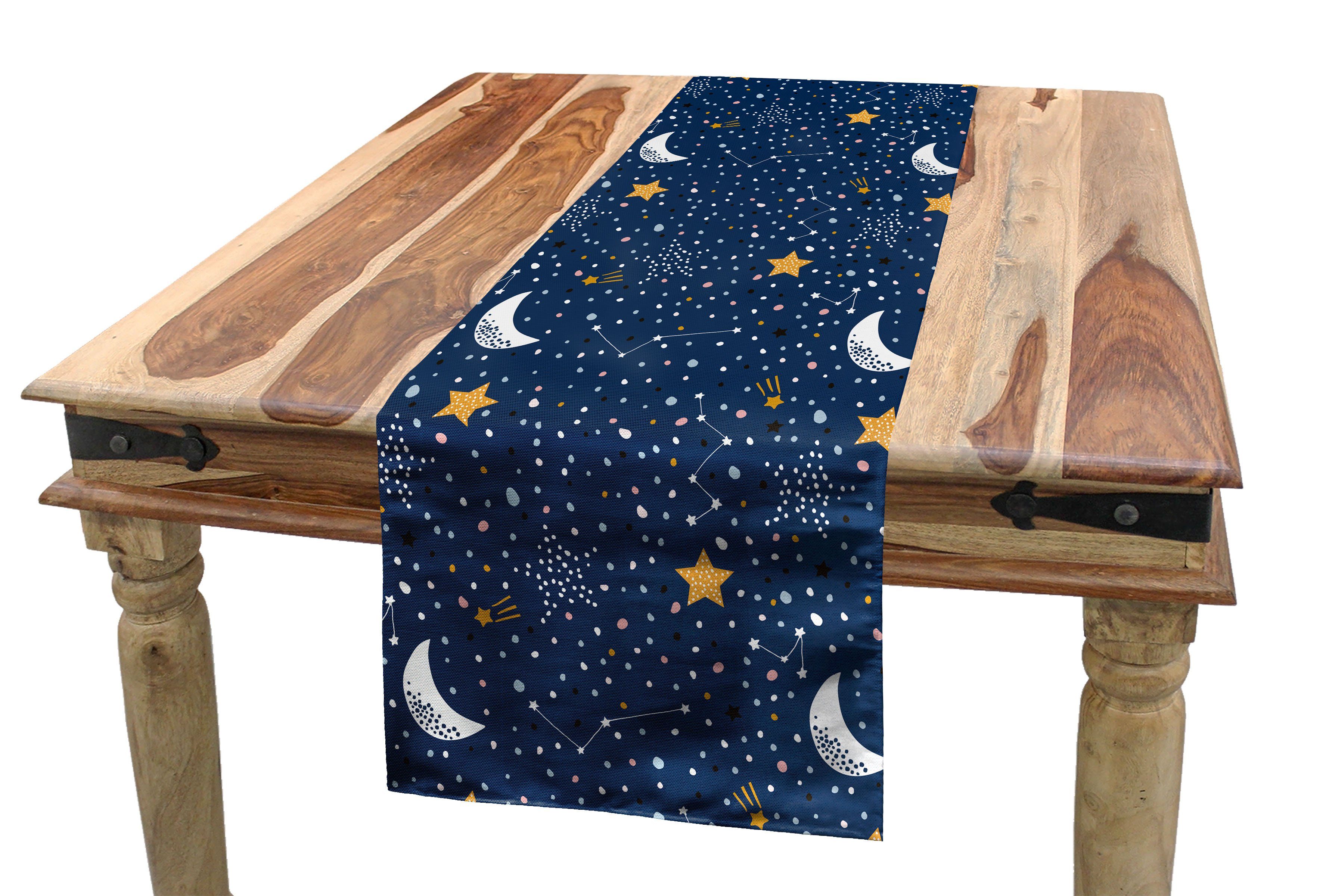 Abakuhaus Tischläufer Esszimmer Küche Rechteckiger Dekorativer Tischläufer, Nachthimmel Doodle Stil-Mond-Stern