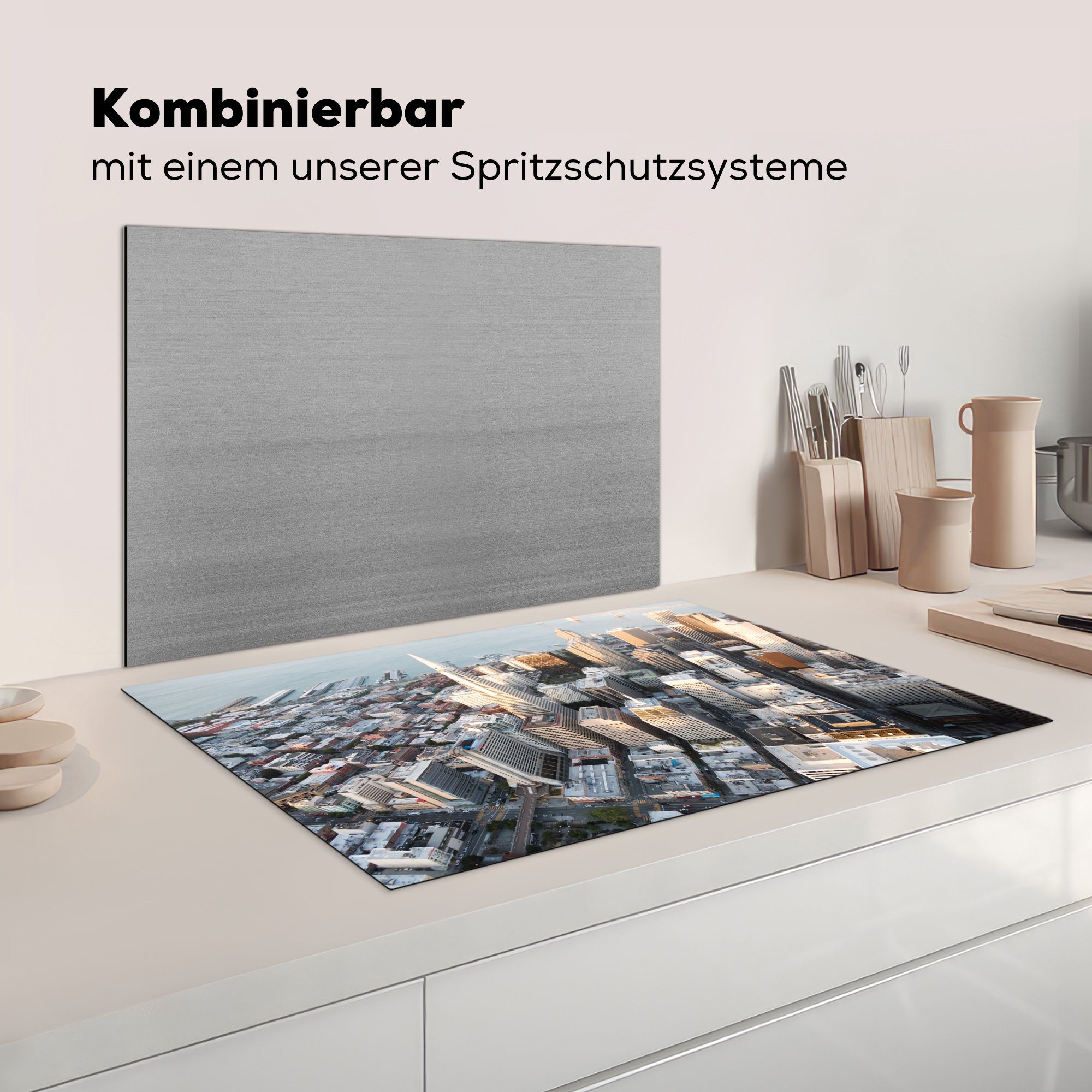 San Städte, die tlg), (1 Ceranfeldabdeckung Skyline Francisco für MuchoWow - 81x52 Vinyl, Schutz cm, Herdblende-/Abdeckplatte küche, - Induktionskochfeld