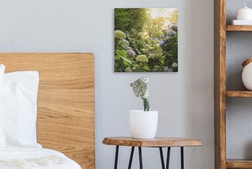 OneMillionCanvasses® Leinwandbild Gelbe Hortensien im Garten, (1 St), Leinwand Bilder für Wohnzimmer Schlafzimmer