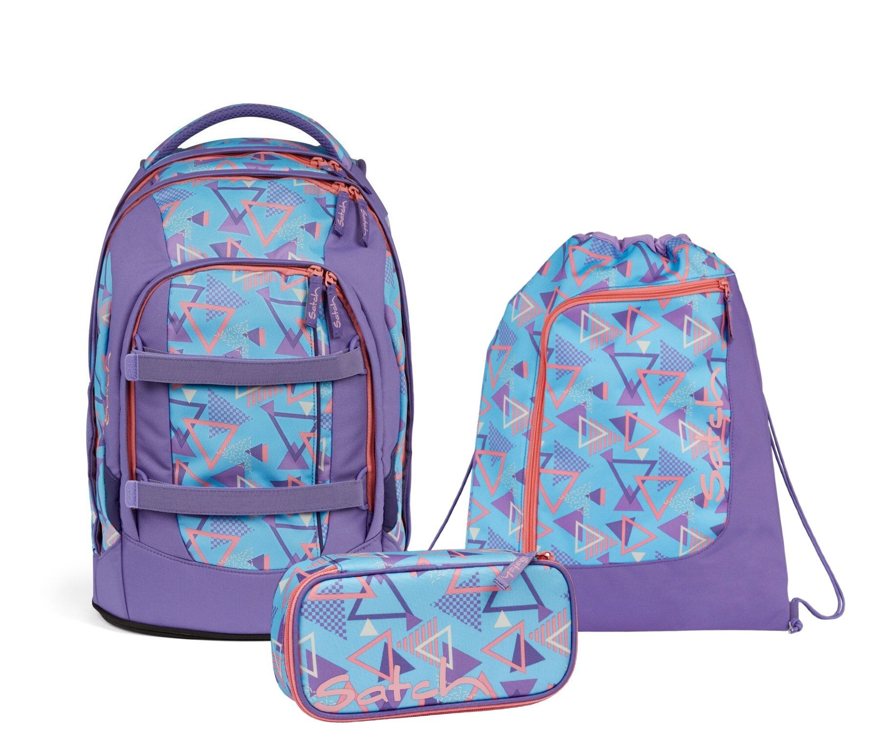 Satch Schulranzen Schulrucksack-Set PACK 80s Dance 3-teilig, Kollektion 2024 (3-teilig), Laptop-Fach, Your-Size-System, Schulranzen