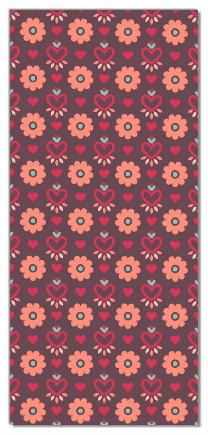 Wallario Türtapete Muster mit Blumen und Herzen, glatt, ohne Struktur