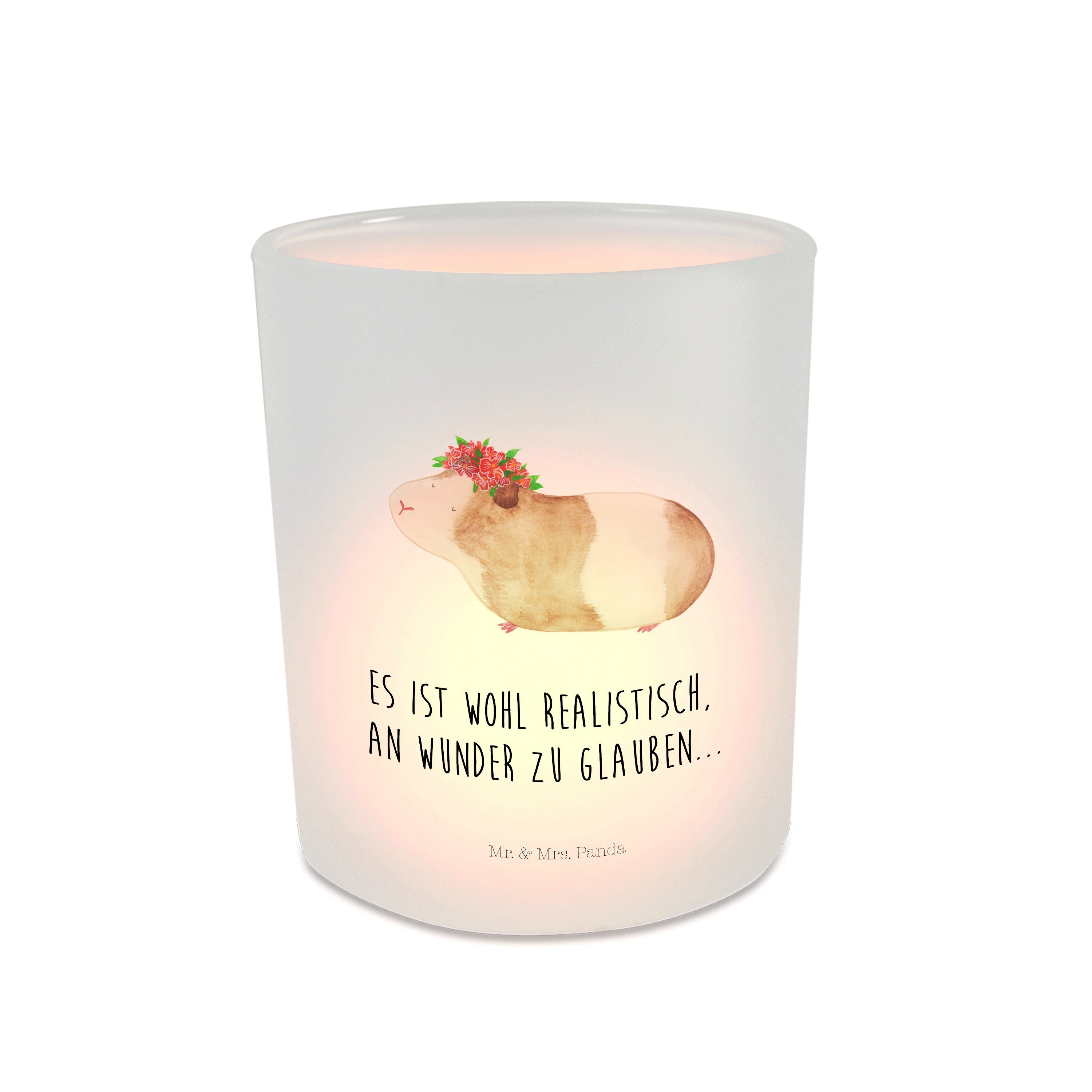 Mr. & - weise St) Windlicht Meerschweinchen Geschenk, Teelichth Transparent - Kerzenglas, (1 Mrs. Panda