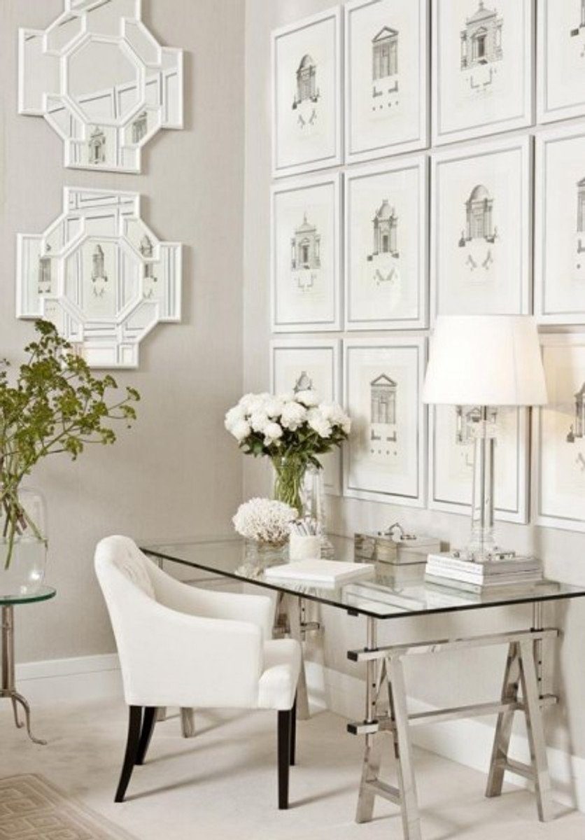 Armlehnstuhl mit Luxus Hotel Casa Padrino Armlehne Elfenbein Stuhl - Möbel Wohnzimmer
