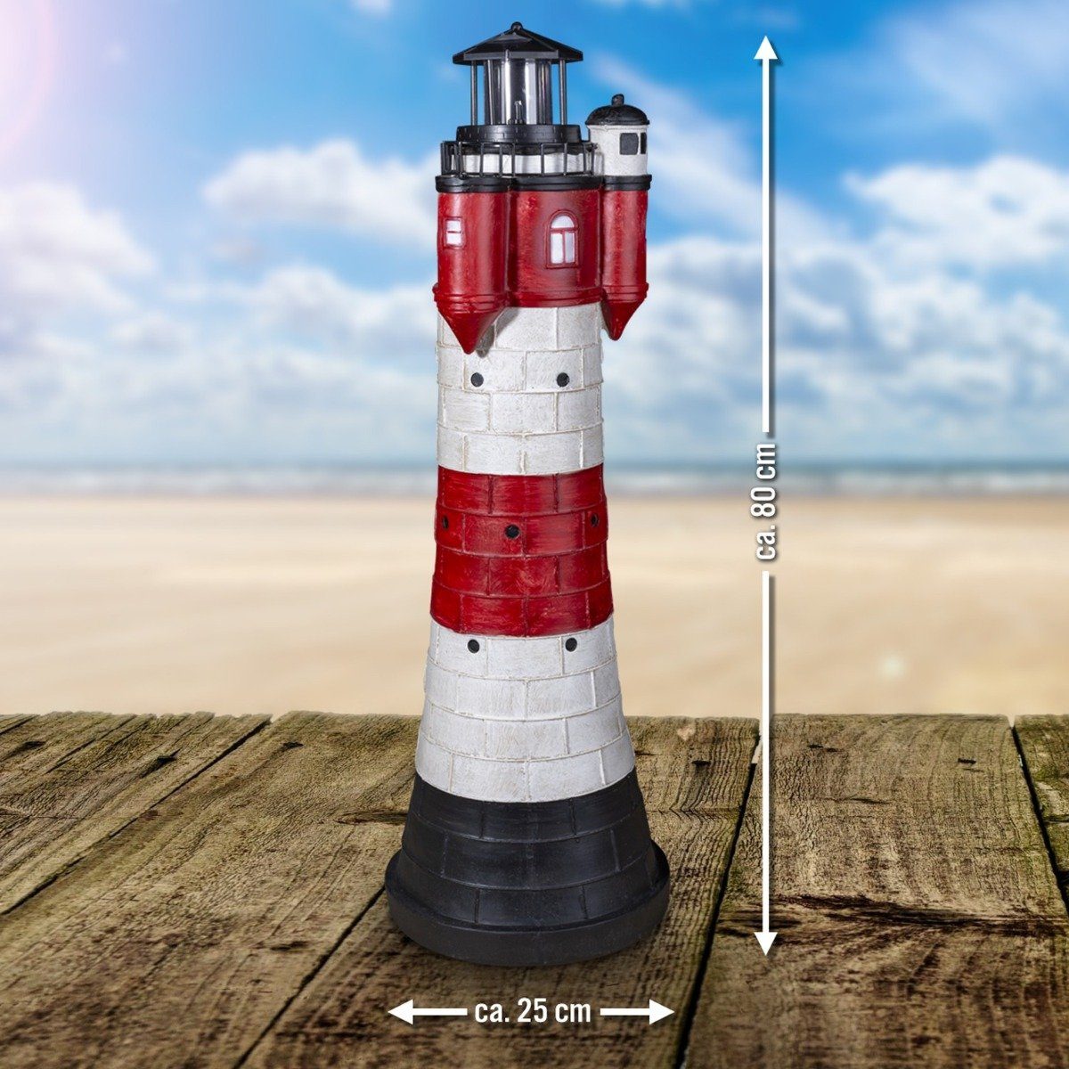 colourliving Gartenfigur Leuchtturm Roter Sand Solar 80 cm blinkend