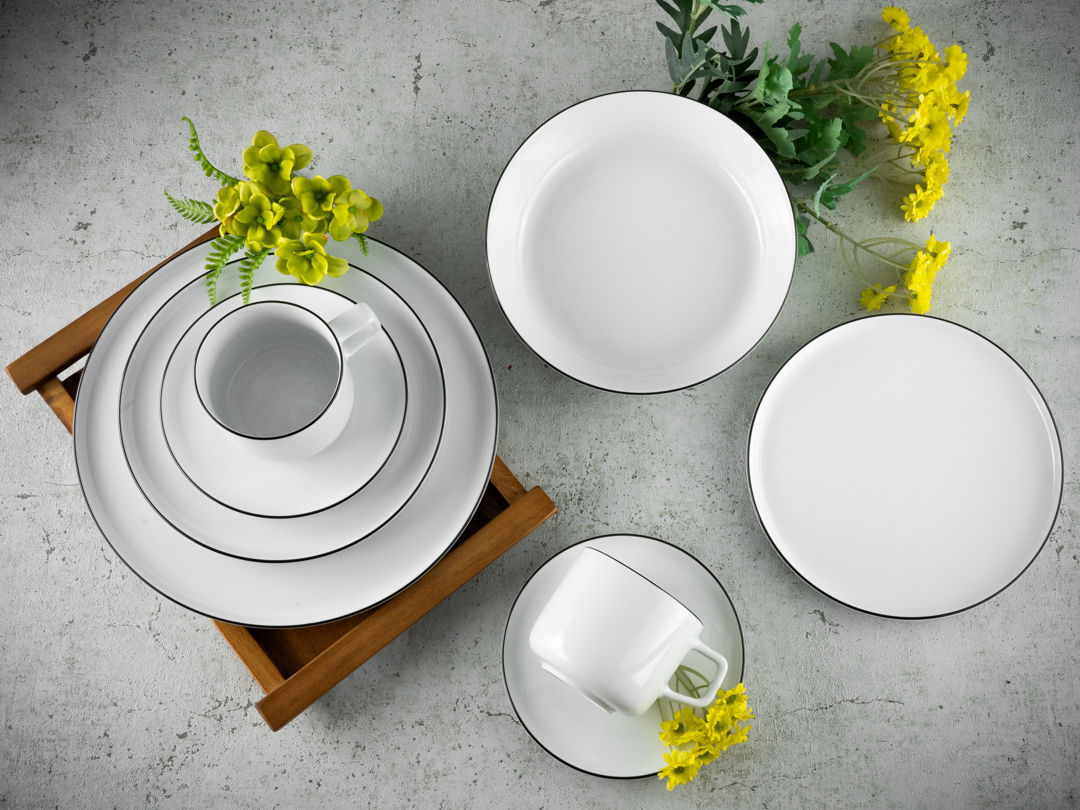 CreaTable Kombiservice Chef Collection Black Line, Kombi-Service 30-tlg (30-tlg), 6 Personen, Porzellan, Daily Use, Zeitlos