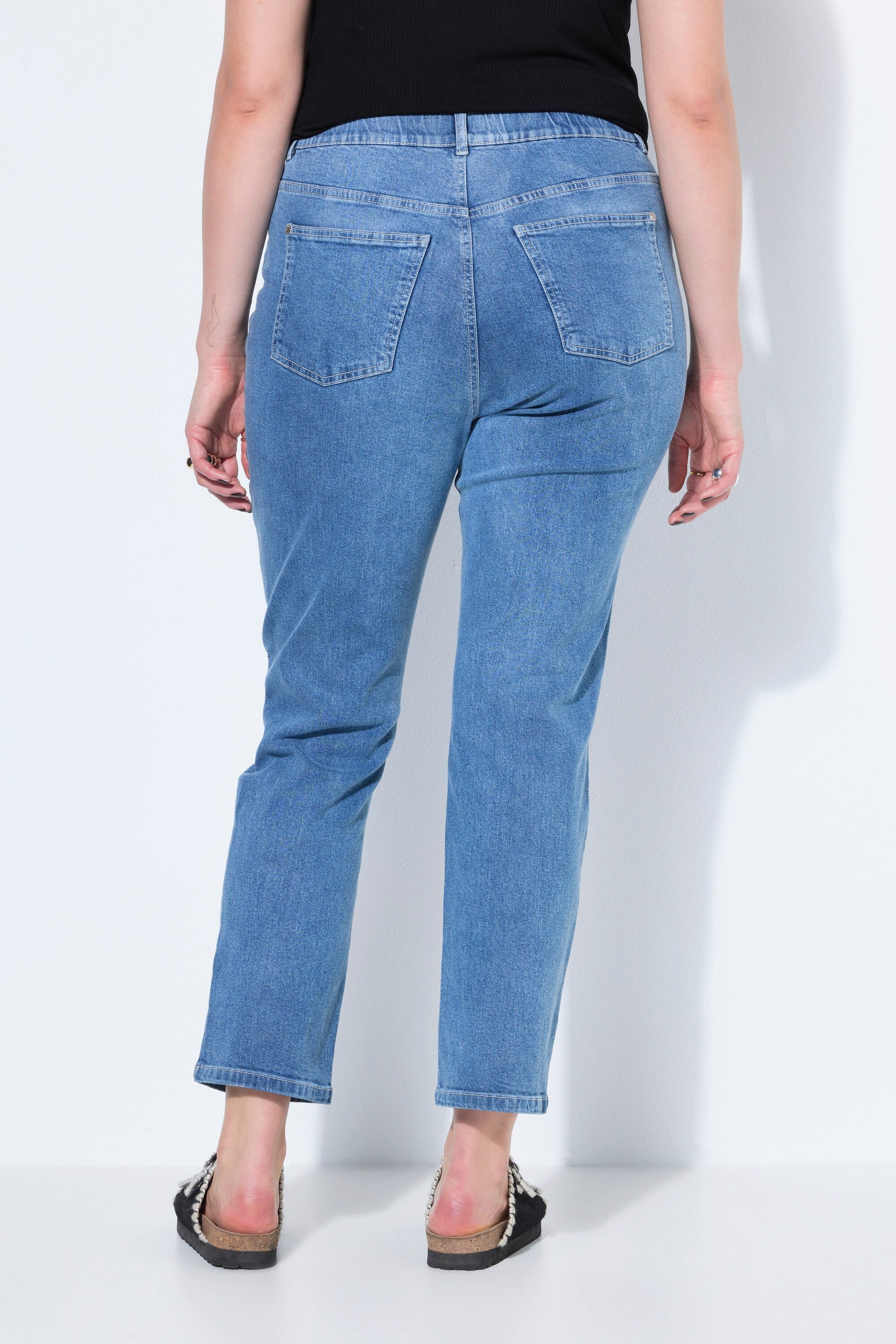Studio Untold Röhrenjeans Mom-Jeans Stickerei am Saum 5-Pocket