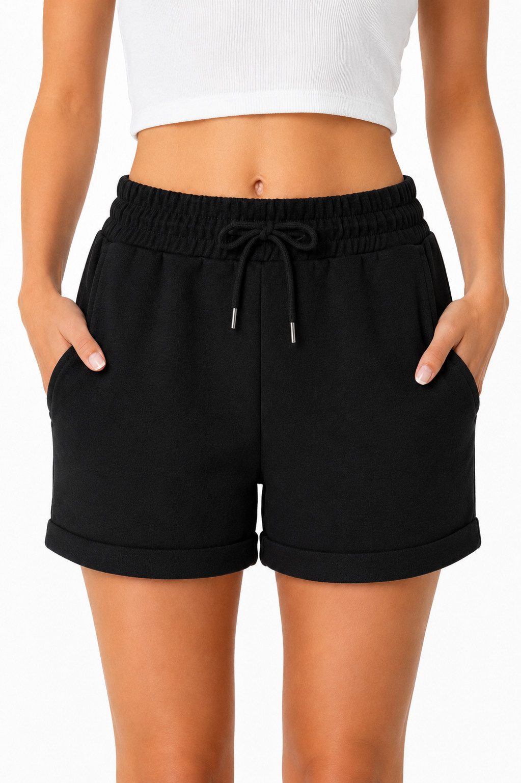 Smith & Solo Sweatshorts Kurze Hose Damen Shorts (1-tlg) Basic, Lycra, umschlagene Beinsaum