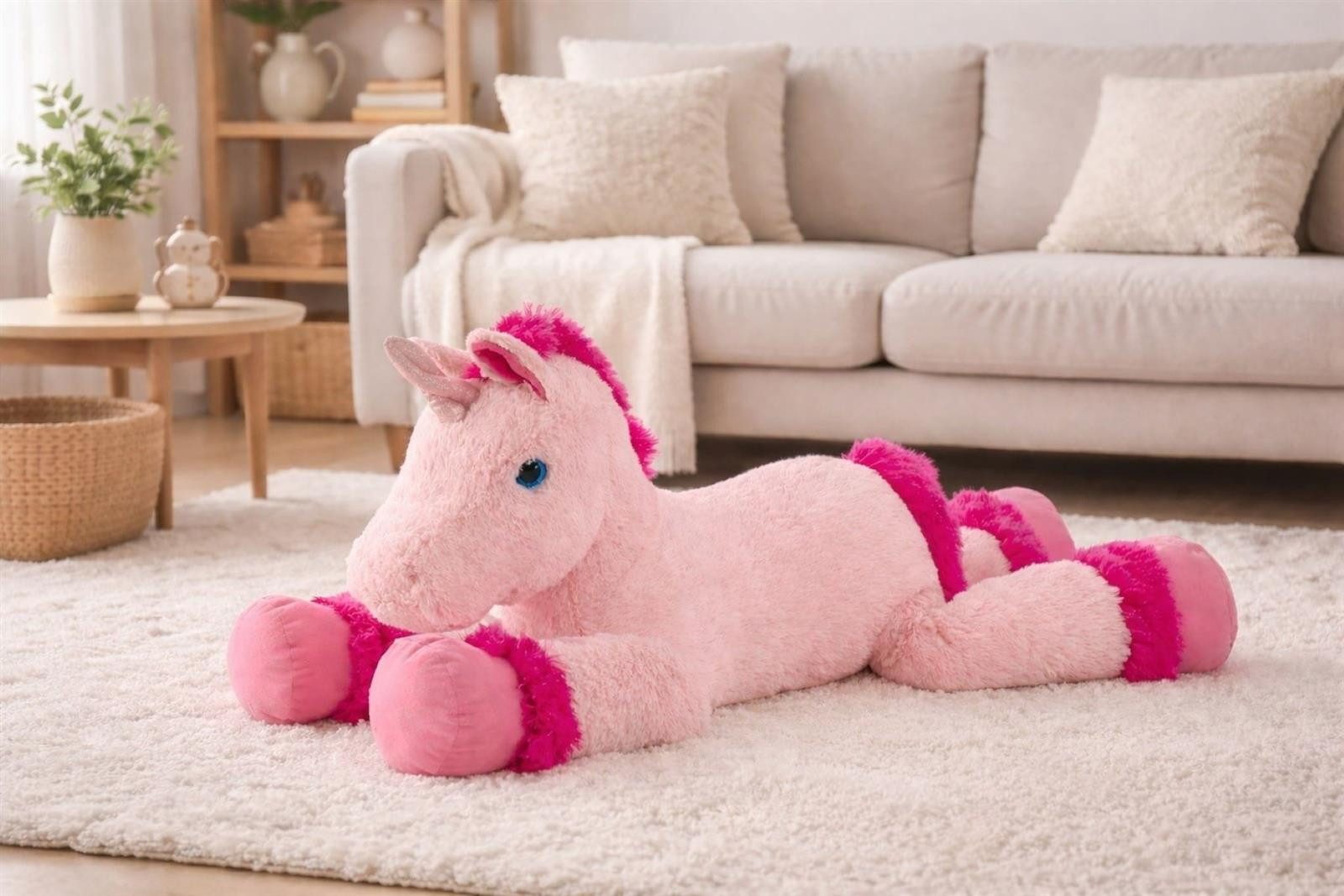 Geschenkestadl Kuscheltier XXL Einhorn Plüsch 110cm Rosa Kuscheltier groß weich Geschenk Deko (1-St., Kuscheltier), kuschelweich