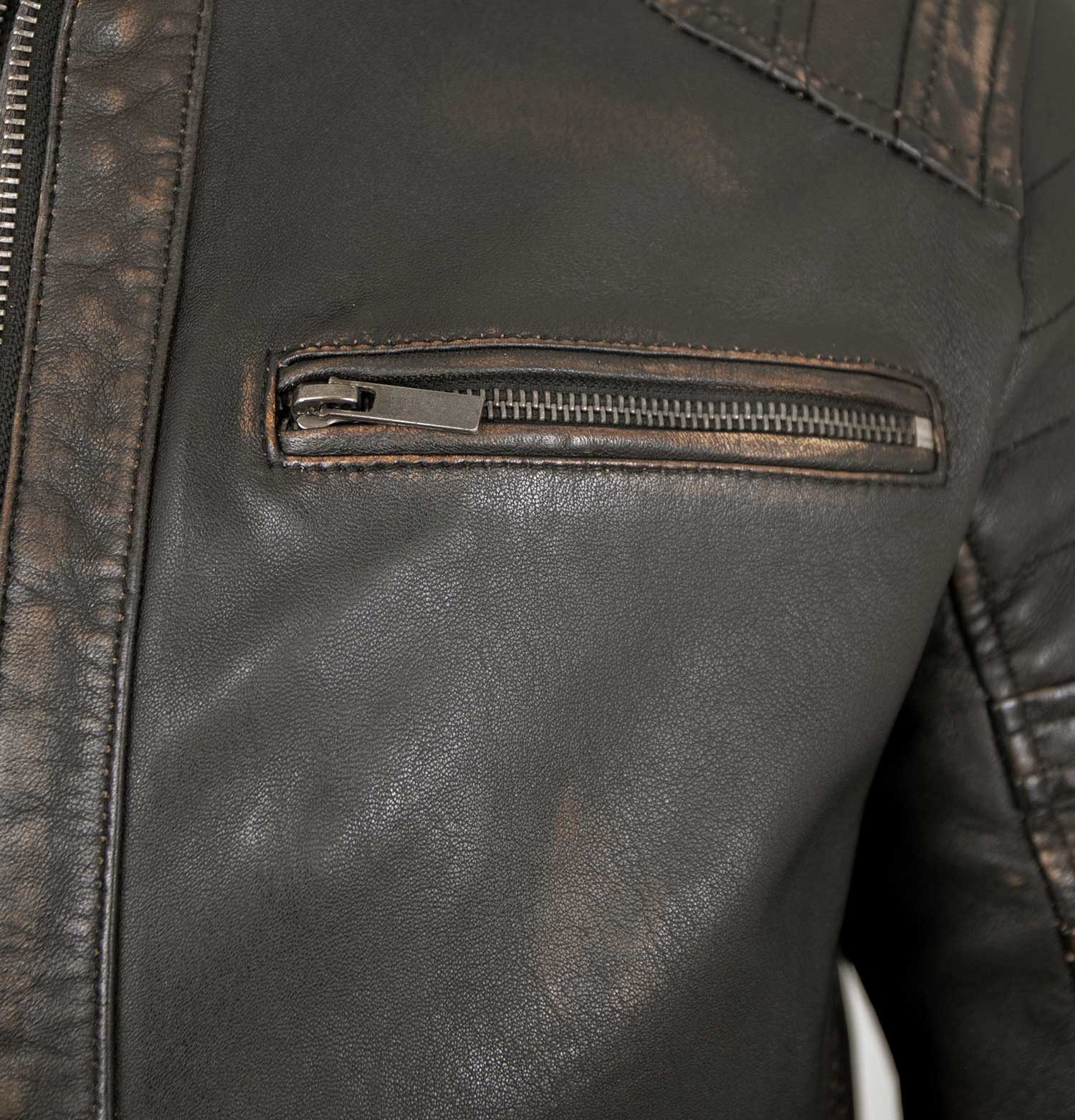 Lederjacken24 Lederjacke Zenon-1 Herren Lederjacke Lammnappa Bikerjacke Kapuze schwarz-beige