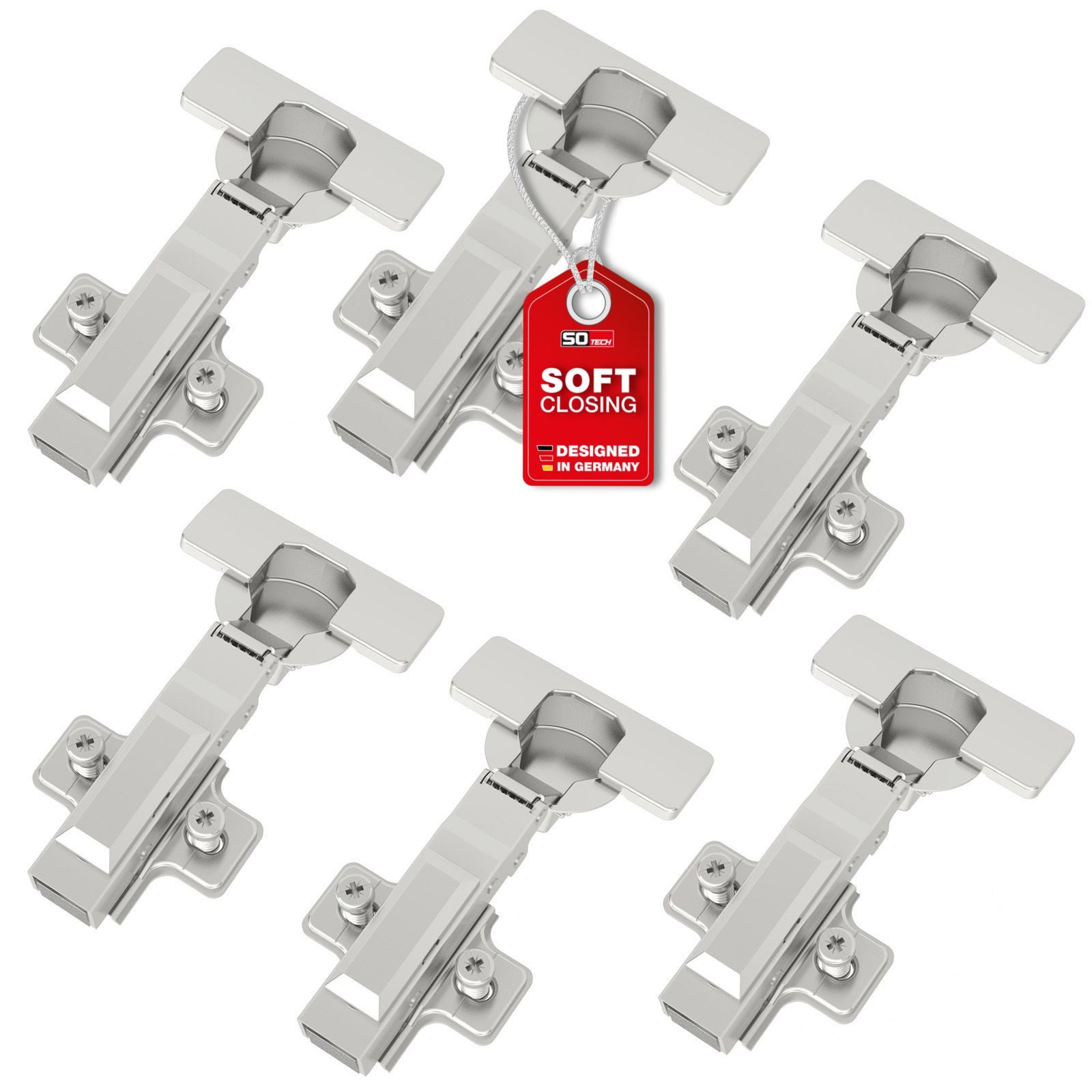 SO-TECH® Türbeschlag SMOOTH Topfband T45 Scharnier Eckanschlag Komplettset (6 St), 6er Set Standard gedämpft mit Kreuzplatte