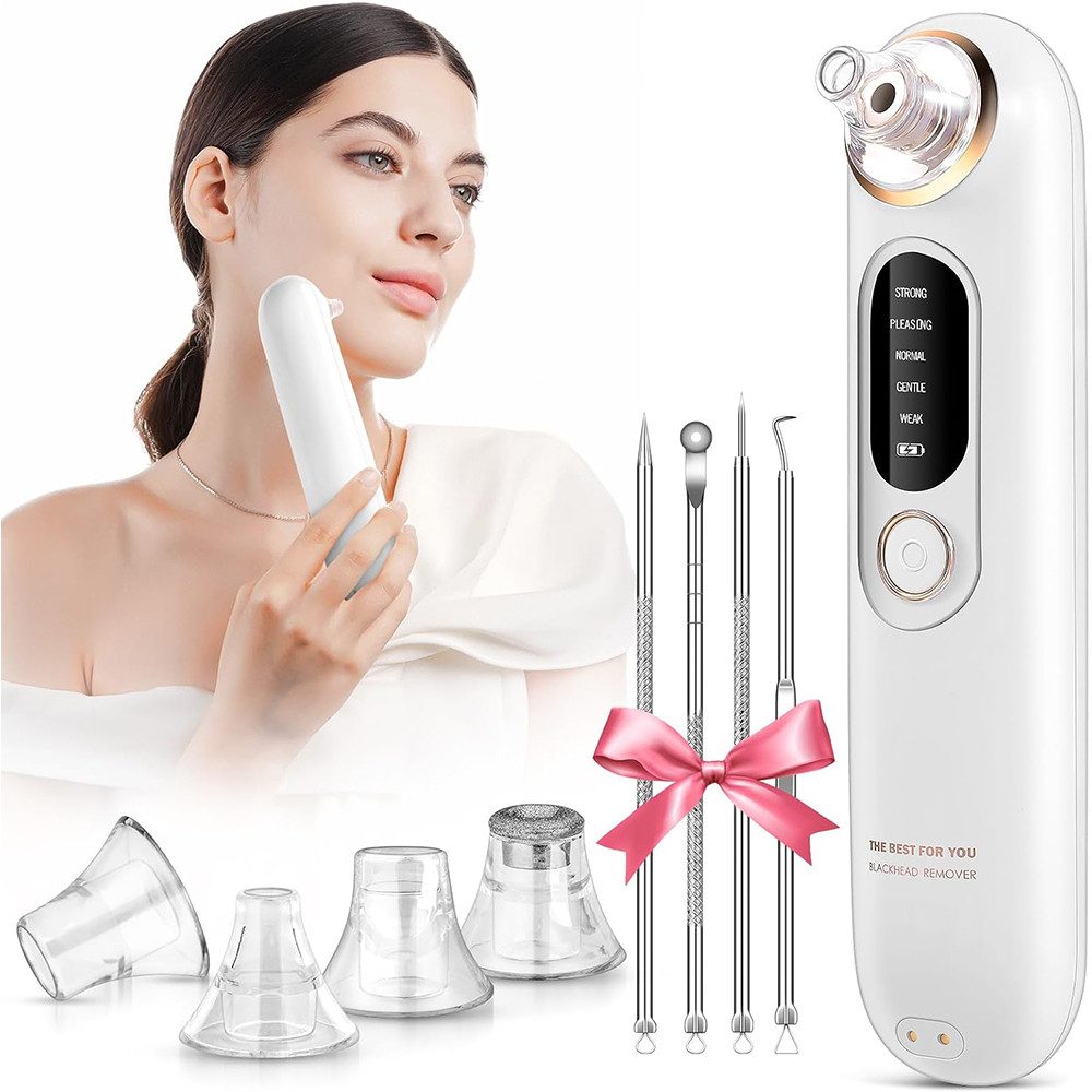 TUWENA Porenreiniger Elektrischer Mitesser-Reiniger, Porenreiniger mit 4 Saugspitzen, Für alle Hauttypen, zur Entfernung von Mitessern, Akne, Unreinheiten