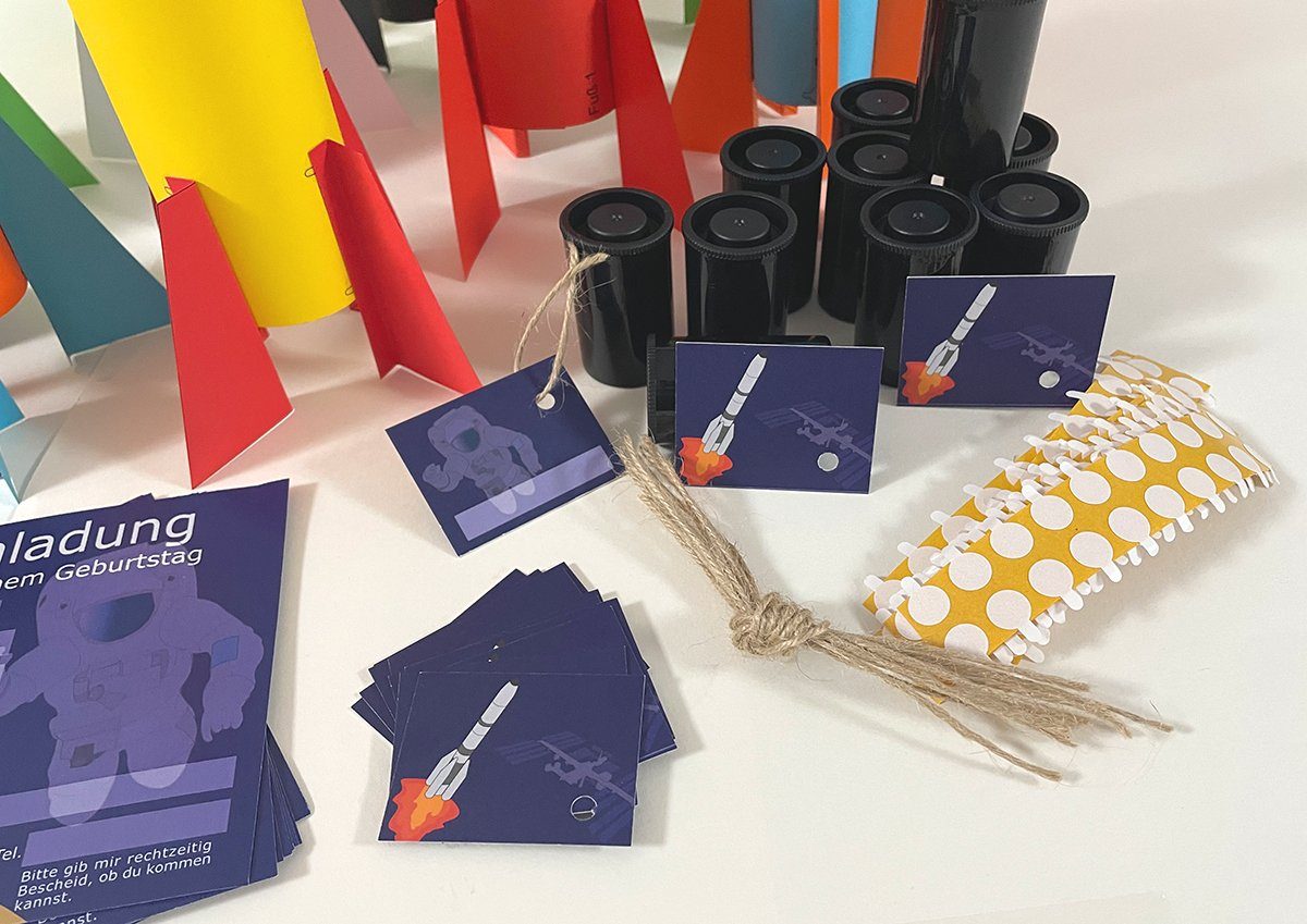 myExperimentSet Einladungskarten und Experimente für Weltraum/Raketen-Kindergeburtstagsparty, 10 Stück, Einladen, basteln, experimentieren