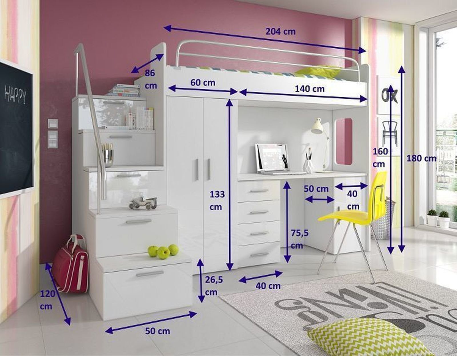 Lukas Möbel Hochbett Hochbett Alice Hochglanz mit Farbauswahl Hochglanz-Fro günstig online kaufen