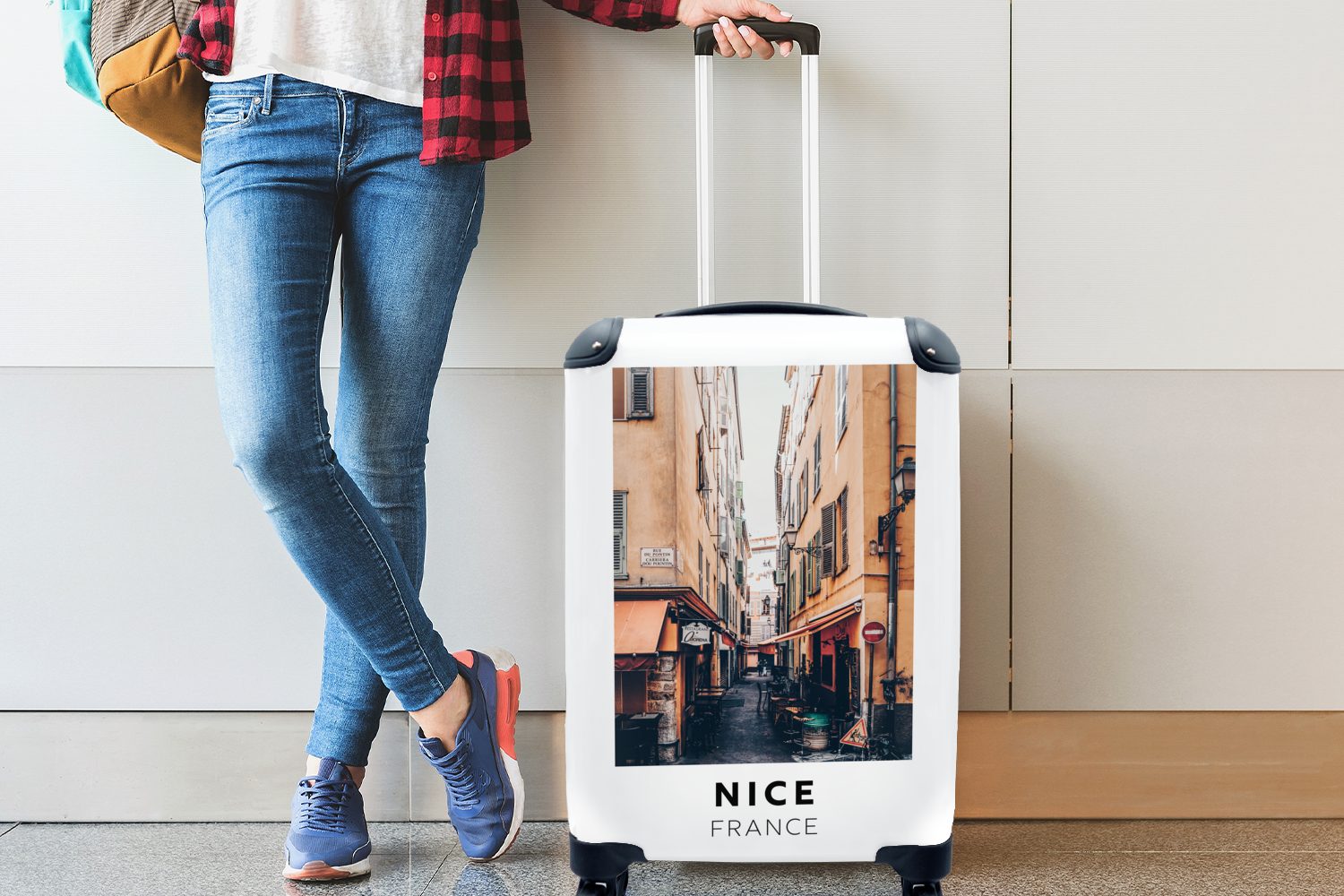 MuchoWow Handgepäckkoffer Frankreich - Nizza rollen, Straße, Reisetasche Ferien, - mit Trolley, Rollen, Handgepäck für 4 Reisekoffer