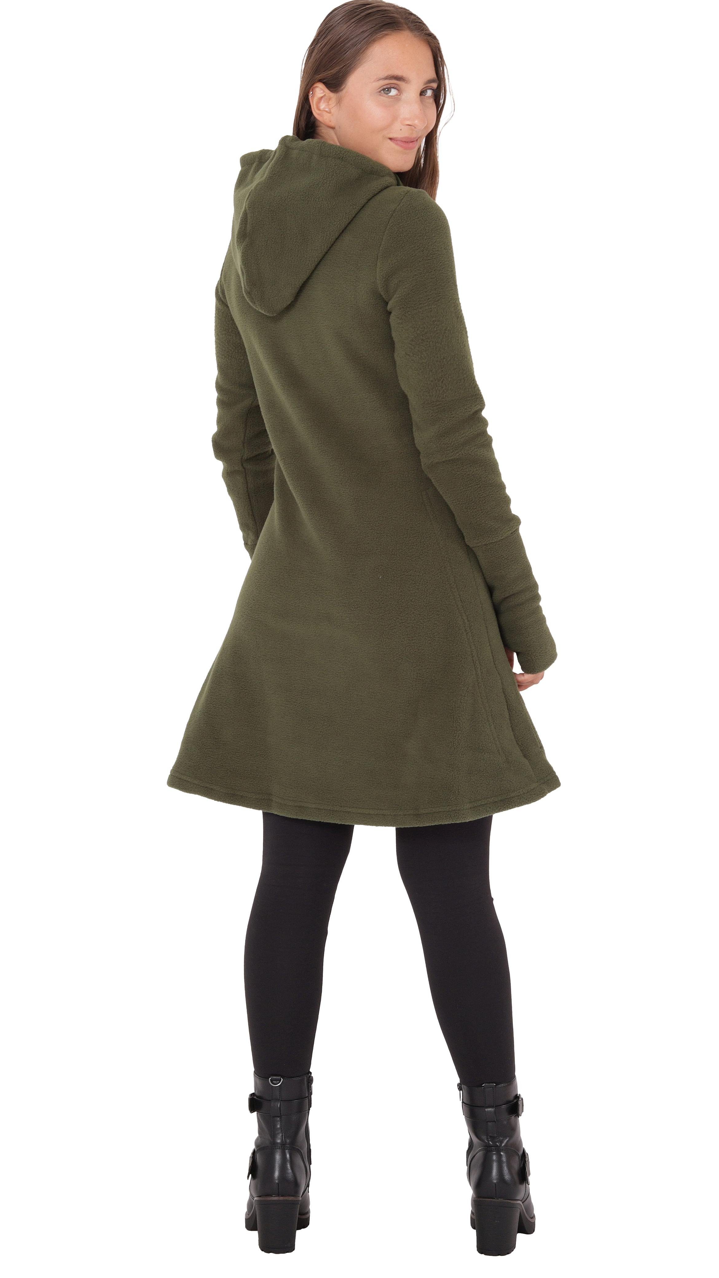 PUREWONDER A-Linien-Kleid Kapuzenkleid Winterkleid mit dr31 Traumfänger Fleece Grün