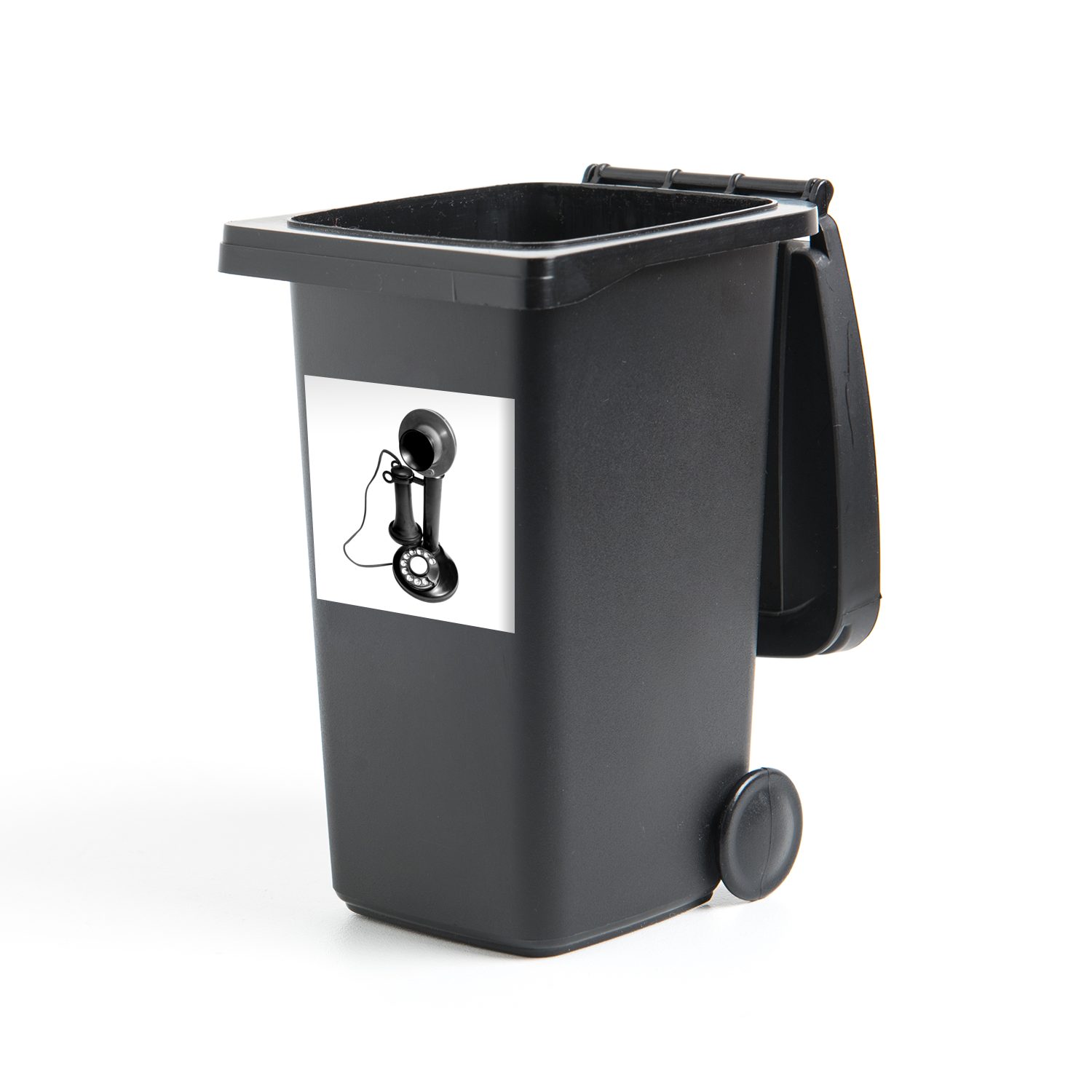 MuchoWow Wandsticker Abfalbehälter Ein weiß und Container, - Mülltonne, schwarz St), (1 Mülleimer-aufkleber, Sticker, Retro-Telefon
