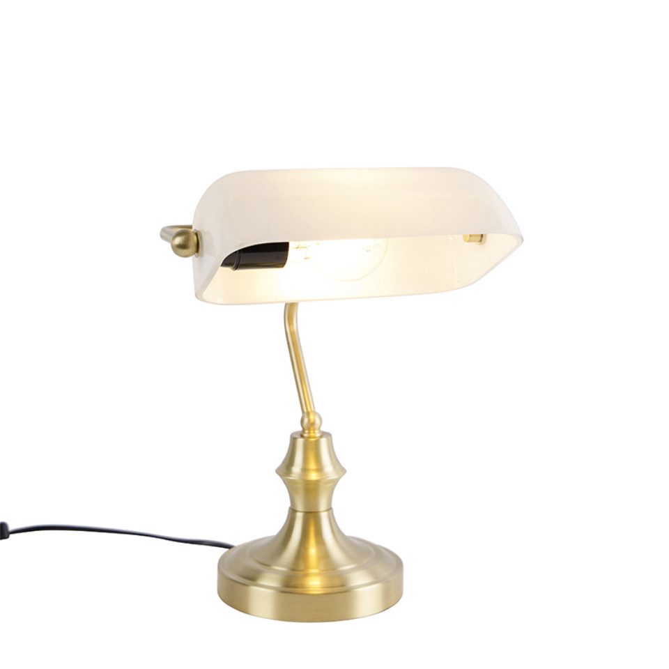 Qazqa LED Schreibtischlampe Banker, ohne Leuchtmittel, Warmweiß, QAZQA Büro lampe, e27, gold, Glas, classic-antique – Bild 4 von 5