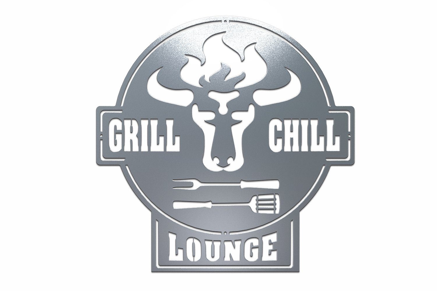 tuning-art Wanddekoobjekt GC01-E Grill Lounge Stahl Edelrost + Edelrost Bulle Schild Lounge Chill & Grill