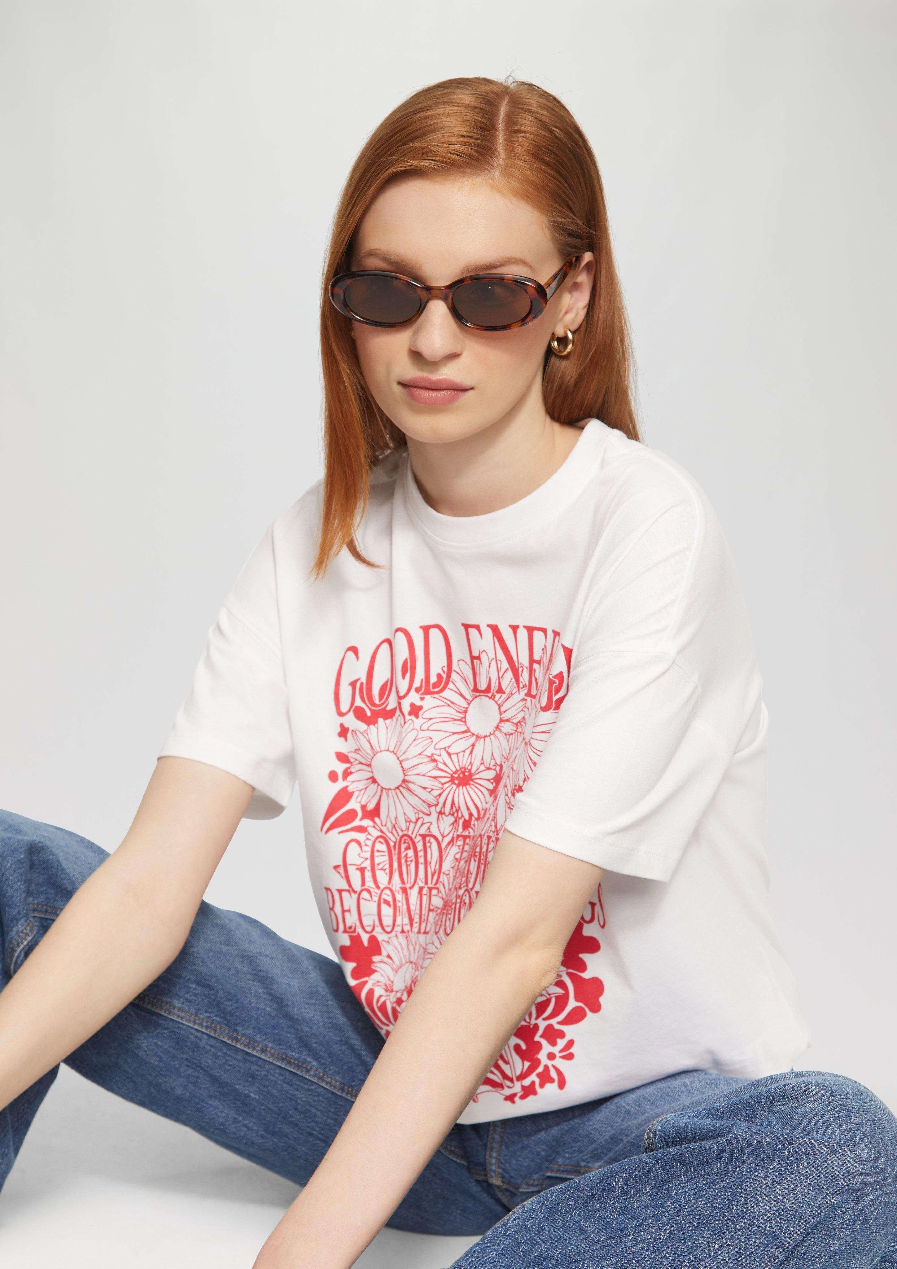 QS Kurzarmshirt Baumwollshirt mit Frontprint und günstig online kaufen
