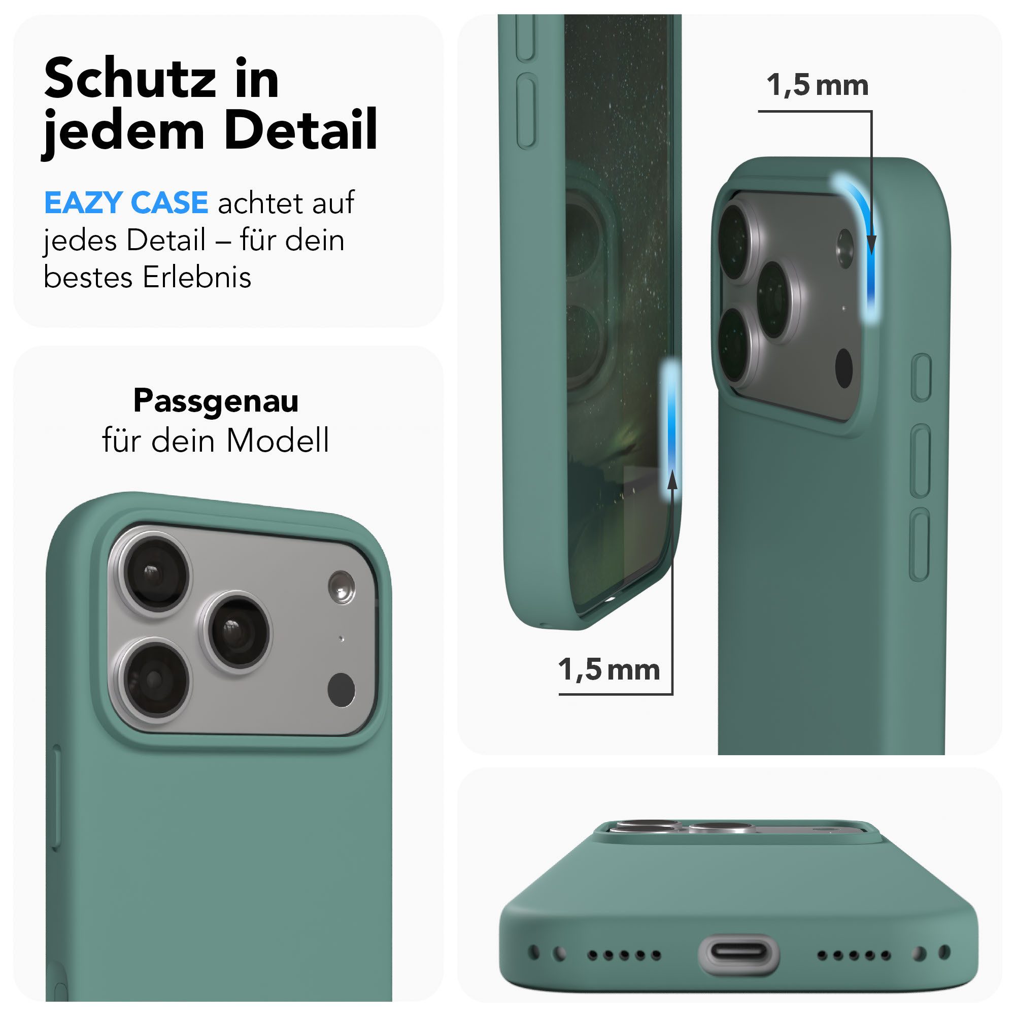 EAZY CASE Handyhülle für Apple iPhone 17 Pro Hülle Silikon 6,3 Zoll, Schutzhülle mit Kameraschutz Back Cover Bumper Case Case Dunkelgrün