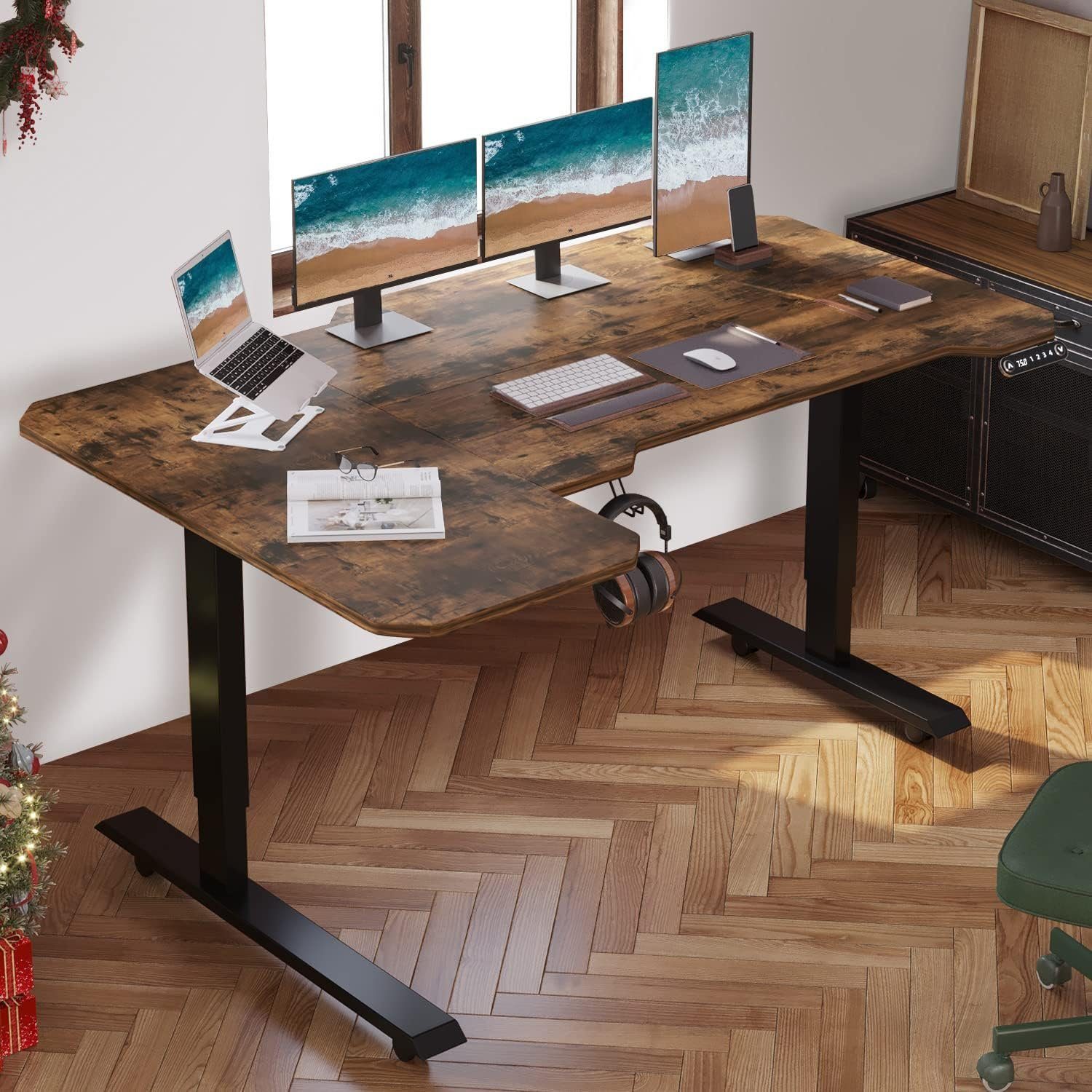 IvyIvy Gamingtisch höhenverstellbarer Schreibtisch elektrisch, L-förmiger Computertisch, 150x74/102 cm (B xT)