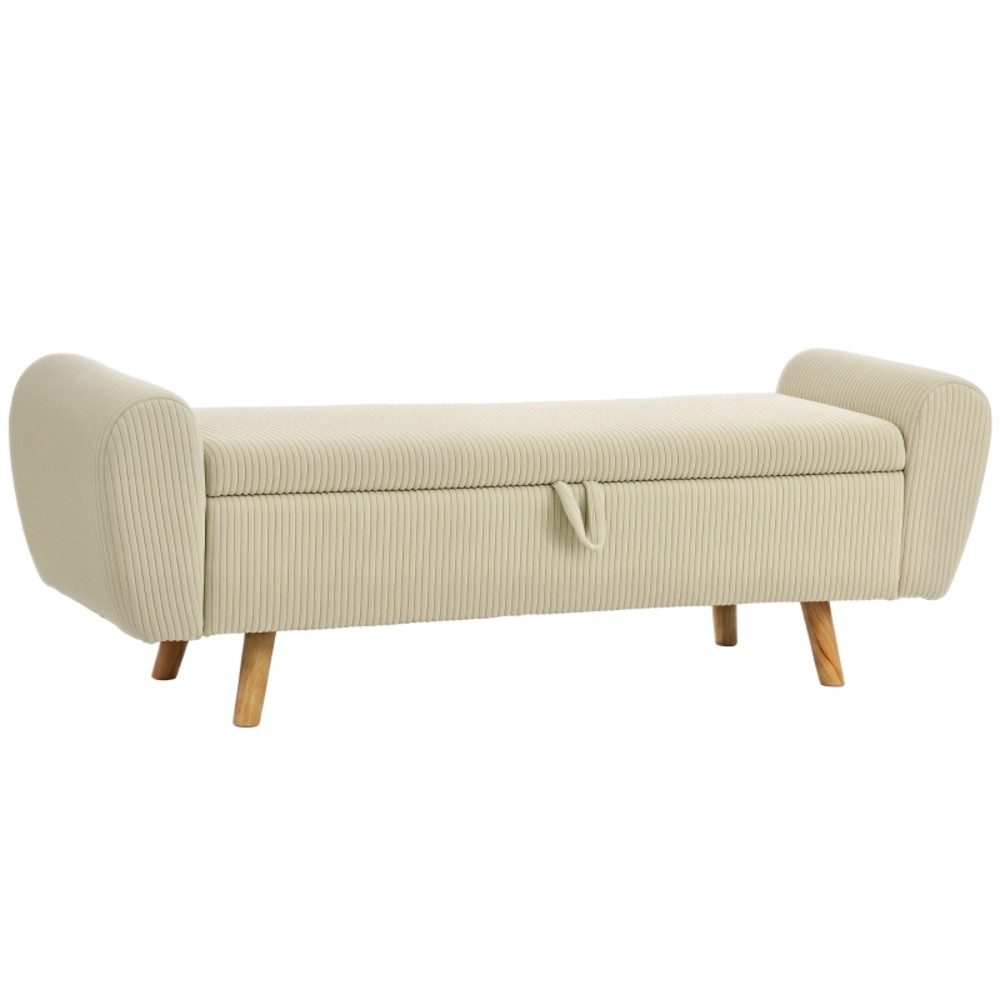 REDOM Sitzbank Stauraumbank Beige mit Cord-Bezug und Holzfüßen (Packung, 1-St., Vielseitige Bank für Eingangsbereich, Wohnen und Schlafen), Polstersitz mit weicher Optik und dekorativen Armlehnen