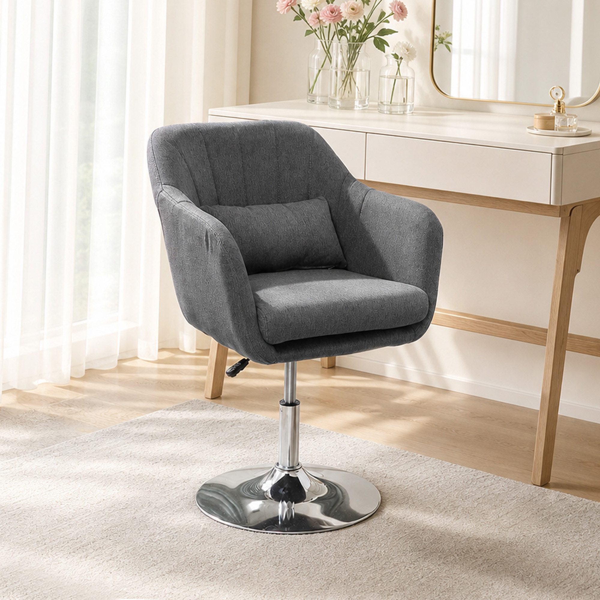 HOMCOM Relaxsessel Loungesessel mit Metallrahmen Lesesessel mit Mikrotuch (gepolstert Drehstuhl, 1-St., höhenverstellbar Loungesessel), für Schlafzimmer, Wohnzimmer, Dunkelgrau