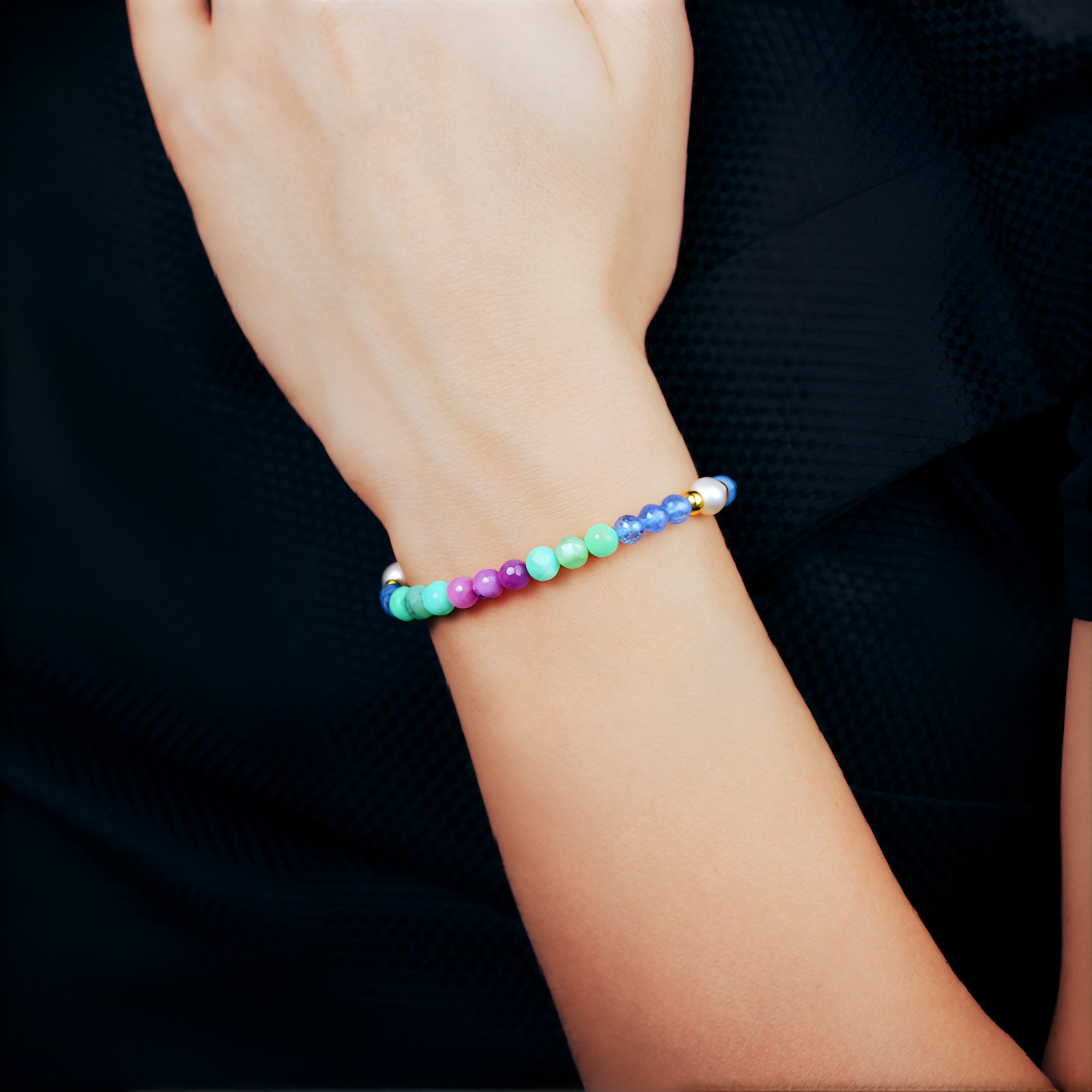 Cavill Armreif Aquamarin Rubin Smaragd Edelstein Stahl Armreif (1-tlg)