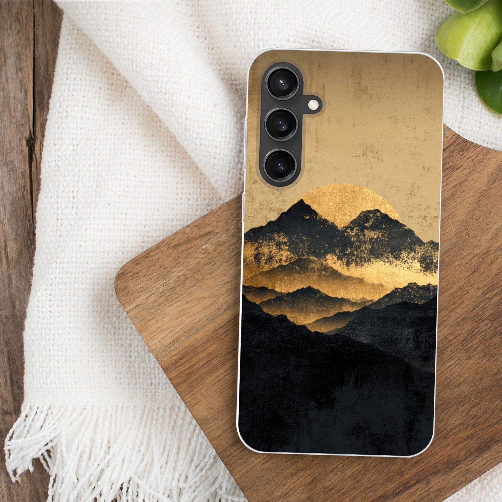 MuchoWow Handyhülle für Samsung Galaxy S23 FE Goldene Berge bei Mondschein