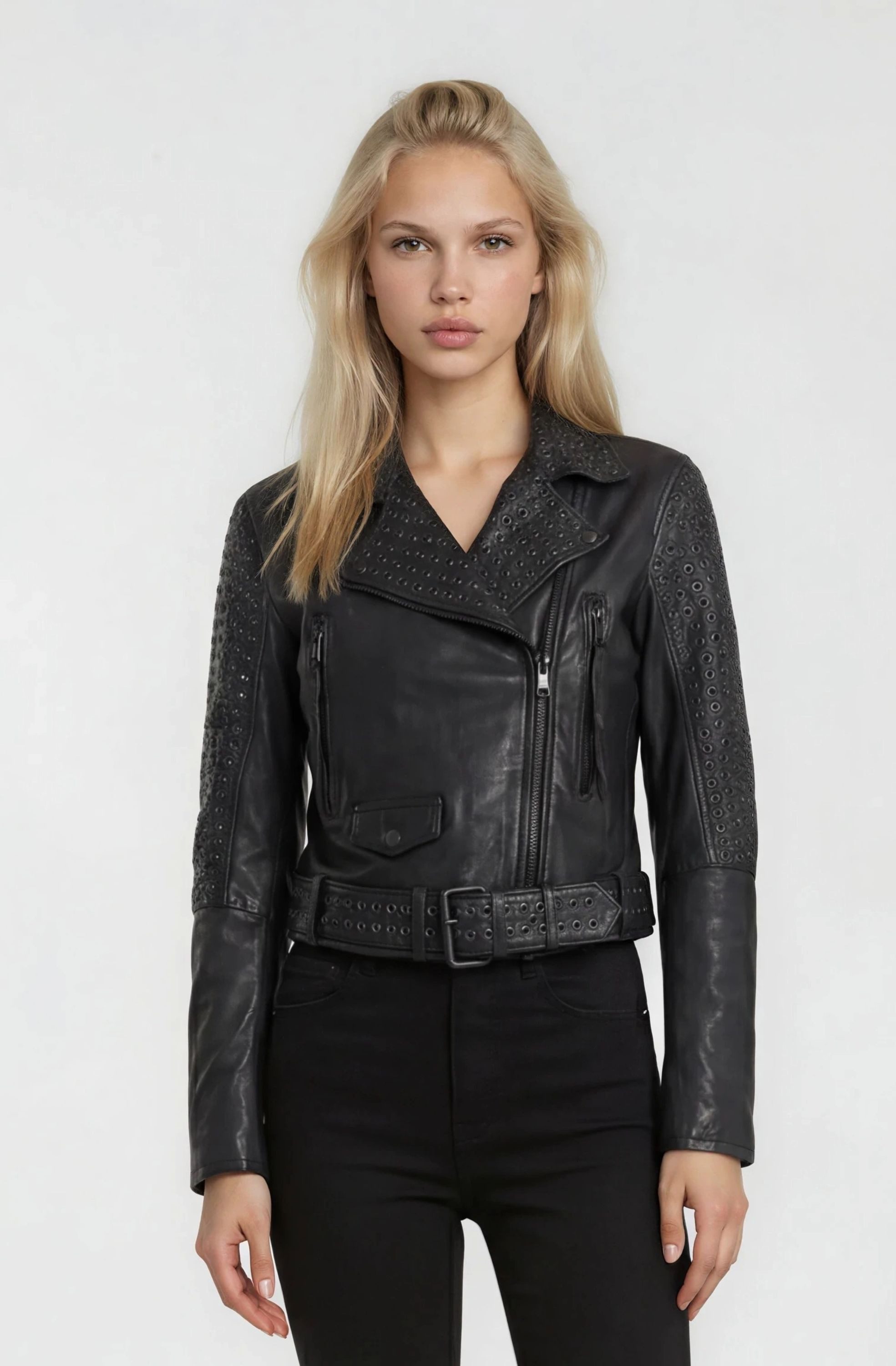 trueprodigy Lederjacke Raven mit Nieten und Reißverschluss Details günstig online kaufen