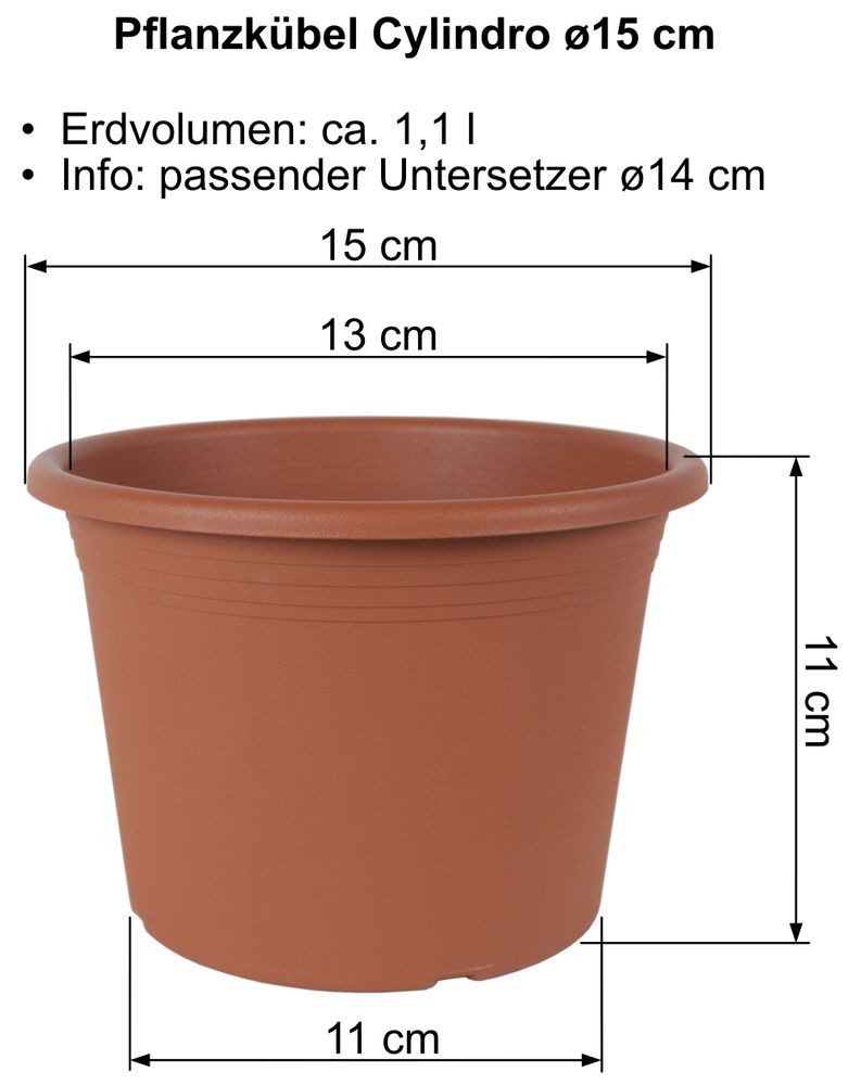 Heimwerkercenter Pflanzkübel MePla ø15 - 2-tlg. aus UV-beständigem Pflanzkübel Blumentopf Untersetzer Cylindro aus und Terrakotta, cm cm, ø14 Set wetterfest Kunststoff