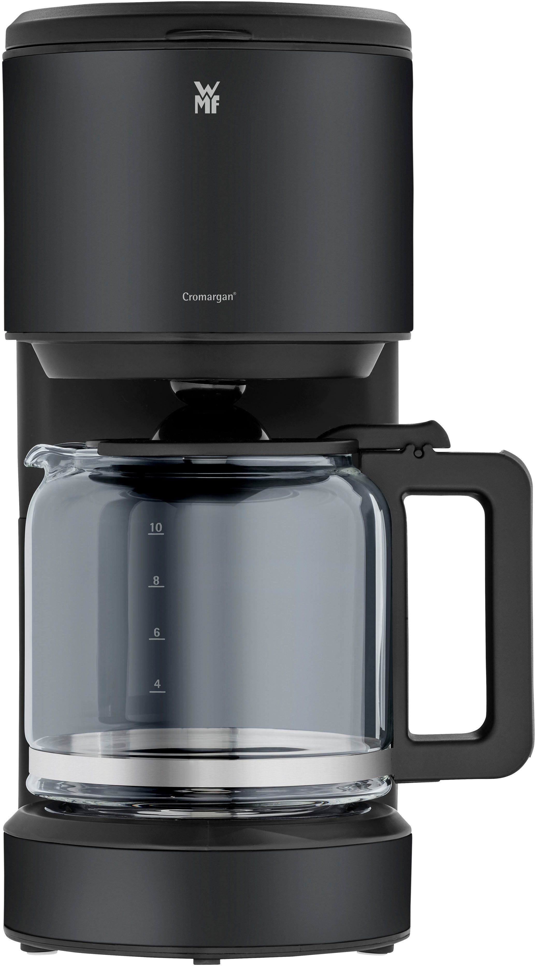 WMF Filterkaffeemaschine Stelio Deep Black, 1,25l Kaffeekanne, Papierfilter 1x4, 10 Tassen, Warmhaltefunktion, Abschaltautomatik, Cromargan, 1000 Watt