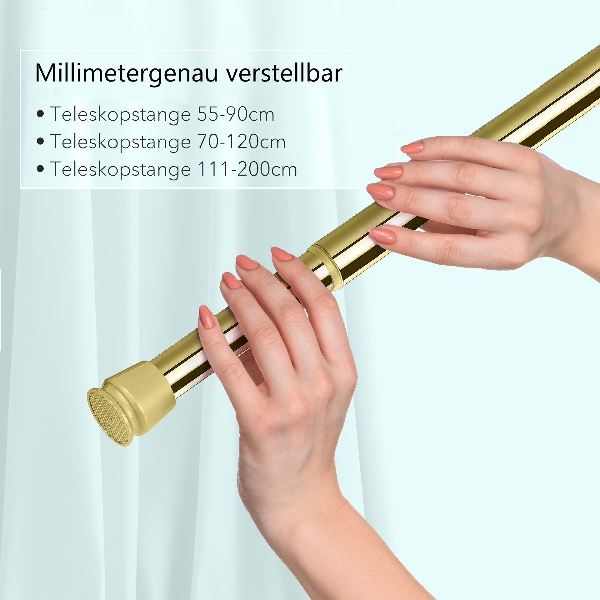 tinycurtains Klemmstange Teleskopstange 55-90 cm Türvorhangstange Duschvorhangstange Badstange, Ø 0.22 mm, 1-läufig, ausziehbar, klemmbar, geklemmt, Metall, Stange für Türvorhang ohne Bohren stufenlos verstellbar rostfrei