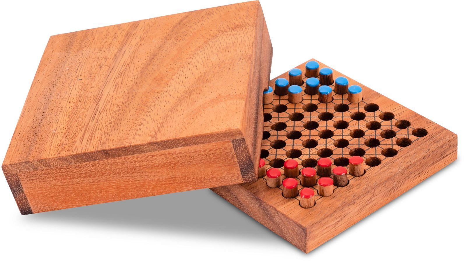 LOGOPLAY Spiel Halma für 2 Rot Blau, Gesellschaftsspiel, Halma Reisespiel klassisches Strategiespiel im Mini-Holzkasten für 2