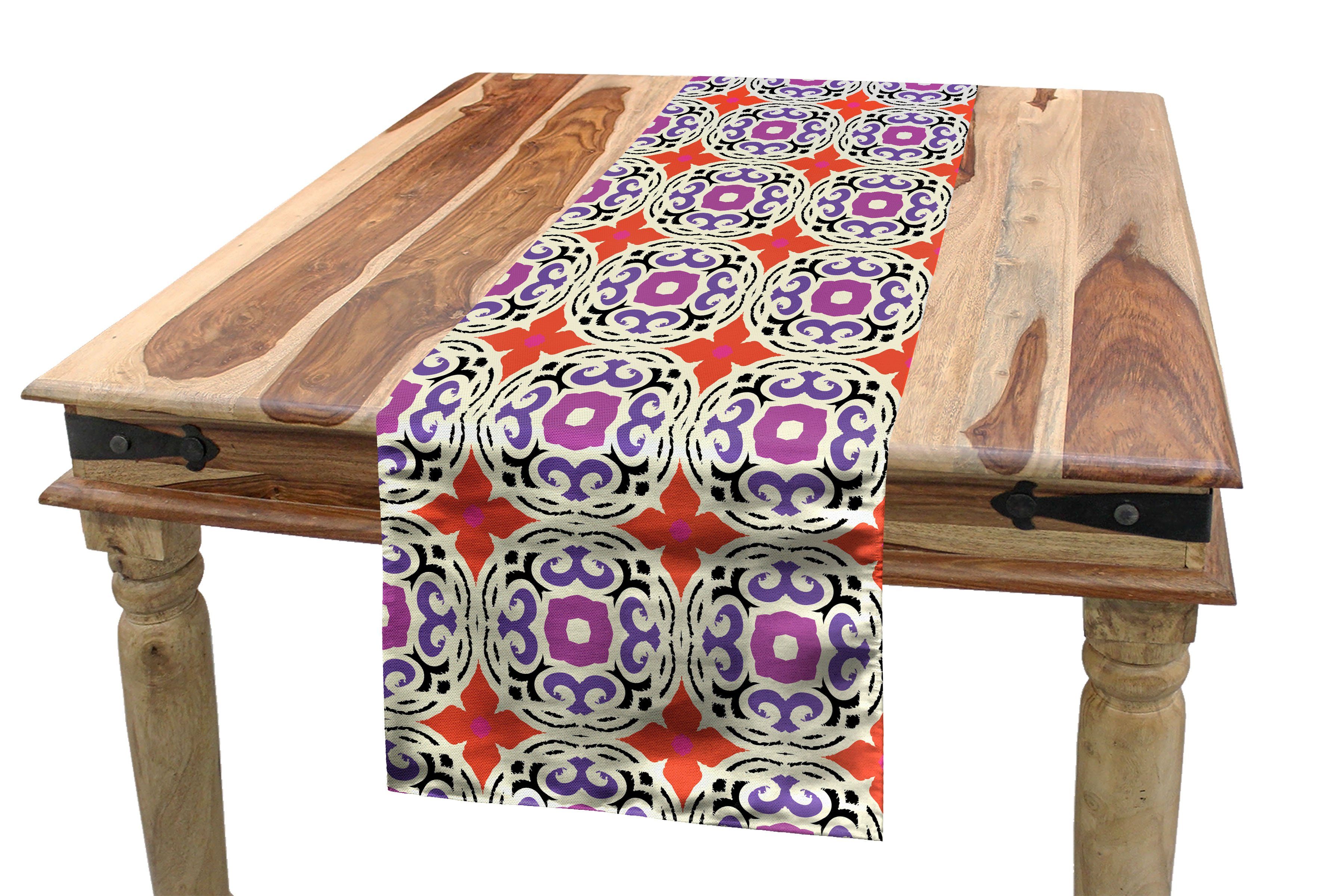 Abakuhaus Tischläufer Esszimmer Küche Rechteckiger Dekorativer Tischläufer, Ethnisch 4 Petal florale Motive