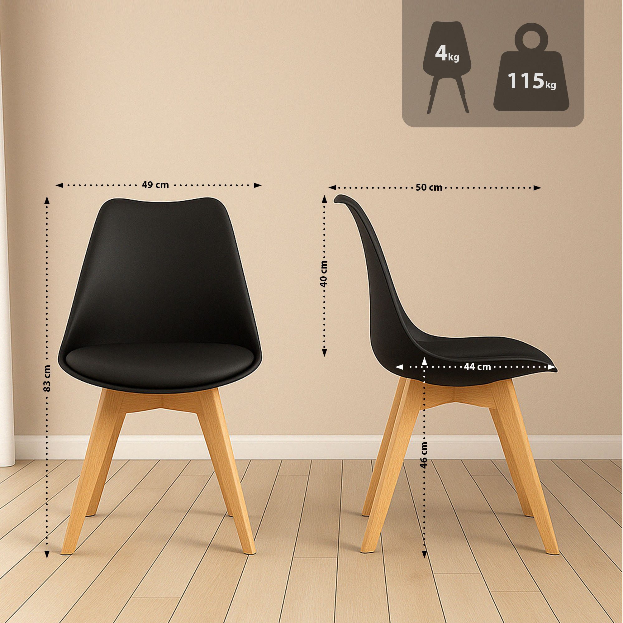 CLP Essgruppe Lansgar, 1 Tisch (80 cm), 4 Stühle mit Sitzpolster, Buchenholz