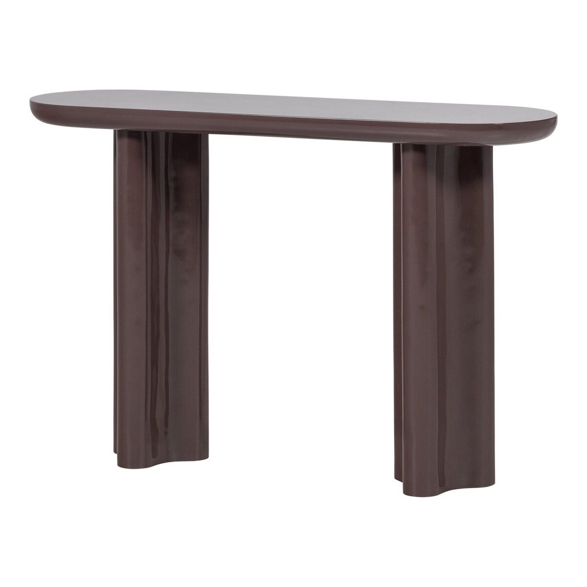 WOOOD Konsole / Schminktisch - Hochglanz-Finish Dunkelbraun, 120 cm, Verspieltes Bein, Holz mit Hochglanz