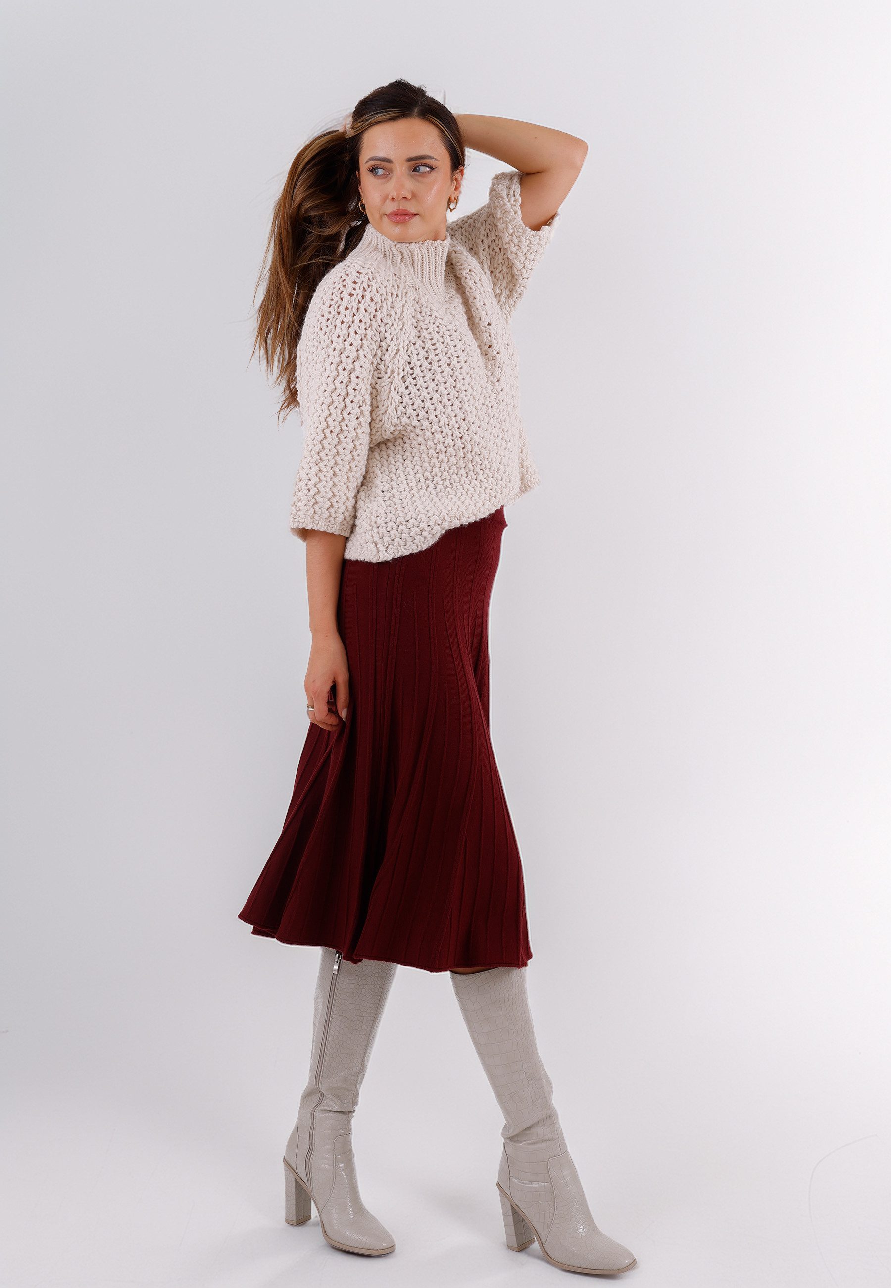 YC Fashion & Style Strickrock Eleganter Midirock aus Feinstrick - elastischer Bund, One Size (34–42) in Unifarbe