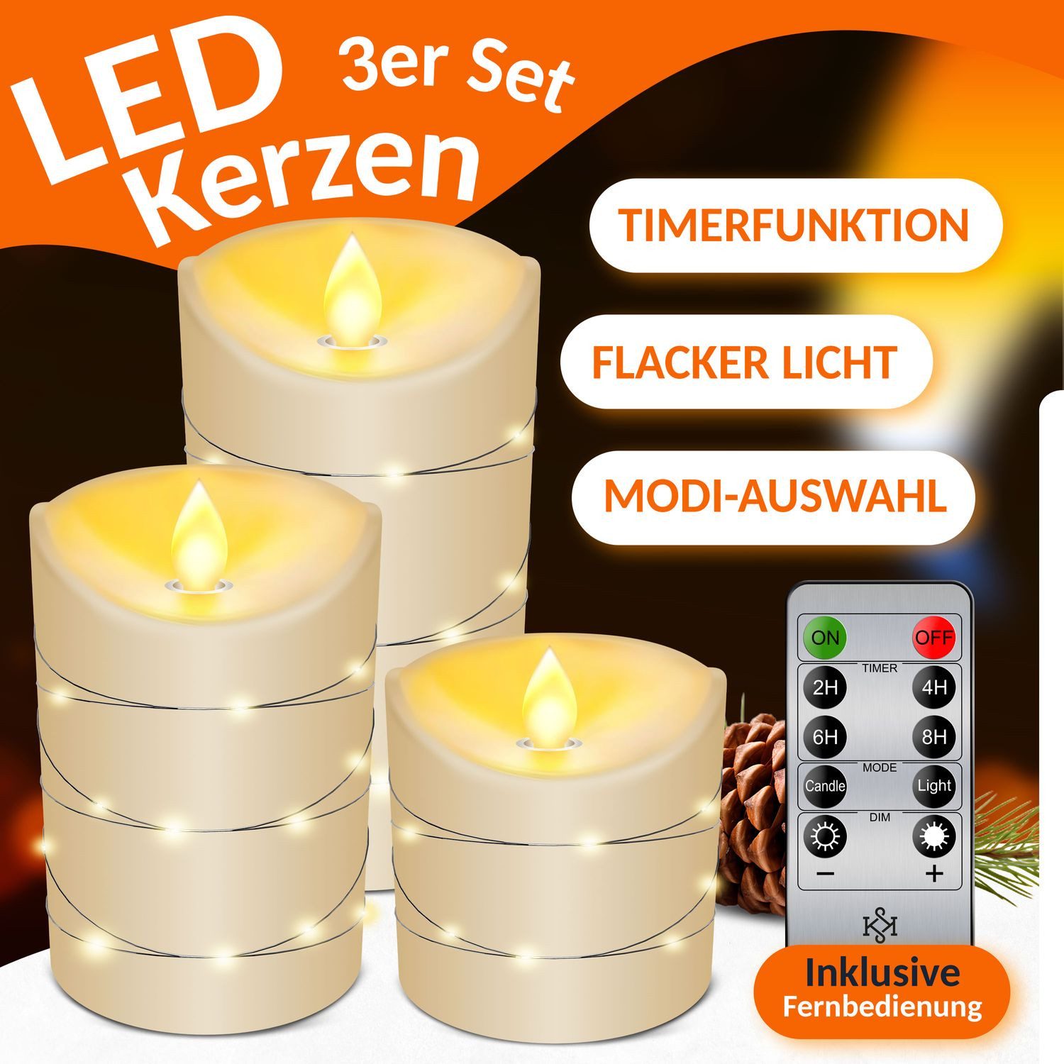 KESSER LED-Kerze, flammenlose & flackernde Kerze aus Echtwachs mit Fernbedi günstig online kaufen