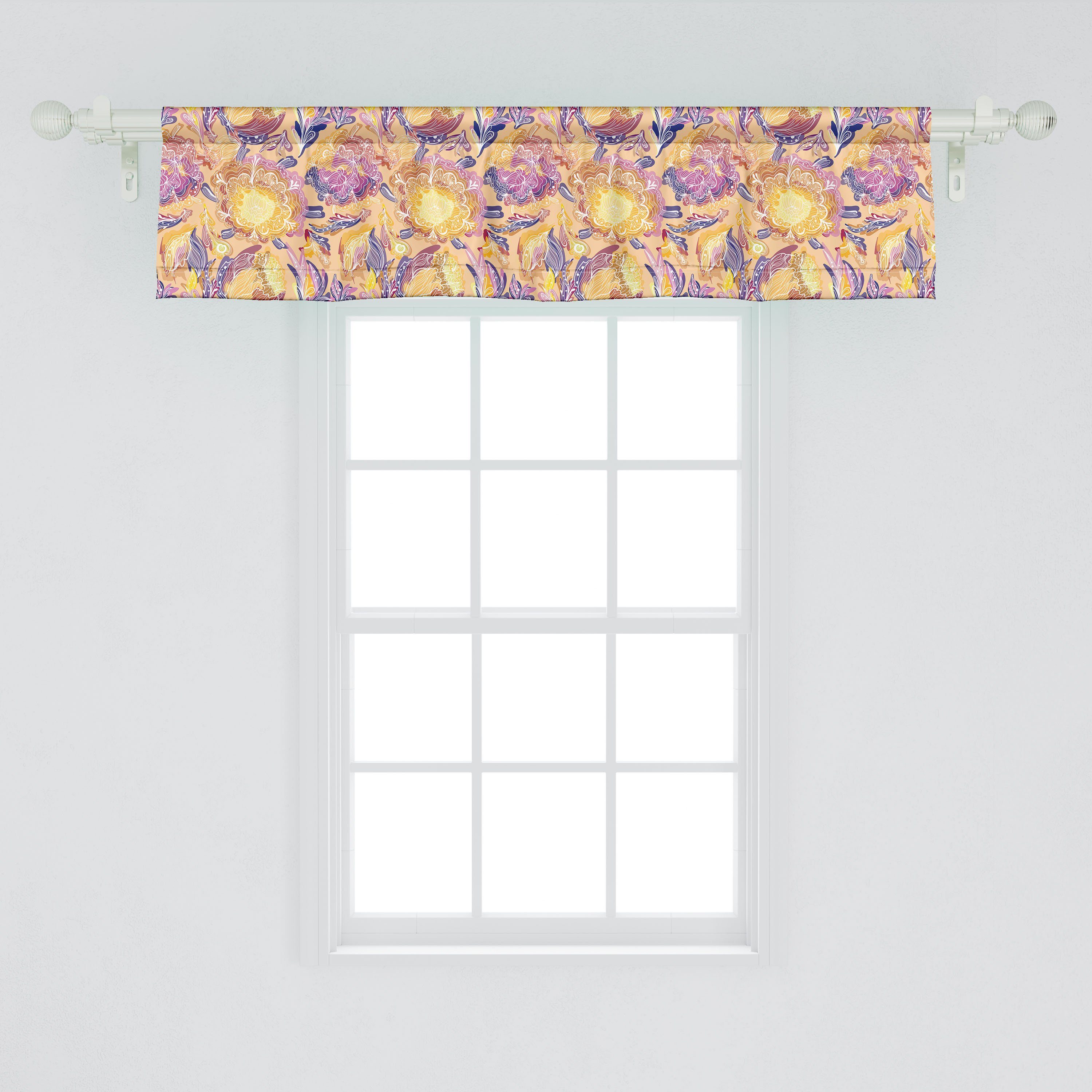 Dekor Mystischer Abakuhaus, Blumen Küche Scheibengardine für Vorhang mit Volant Microfaser, Blumen-Grafik Schlafzimmer Stangentasche,
